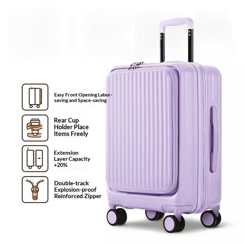 Wisteria Color--New Side-Opening Expandable 20-Inch Carry-On Rolling Suitcase 26-Lock Travel Luggage 24-Large Capacity Leather Bag For Men And Women photo 1