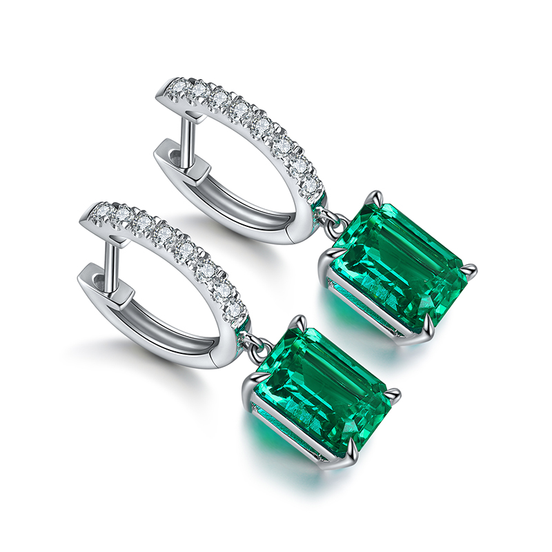 S925 Silver 2.7g Lab-Created Emerald Drop Earrings, 8x6mm 2pcs, 40&5cm, GRA Certified photo 3