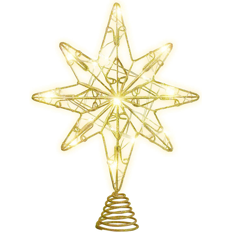 Christmas Tree Star Topper Eight-Pointed Golden Tree Ornament Festival Treetop Decor For Holiday Party And Xmas Celebration photo 5