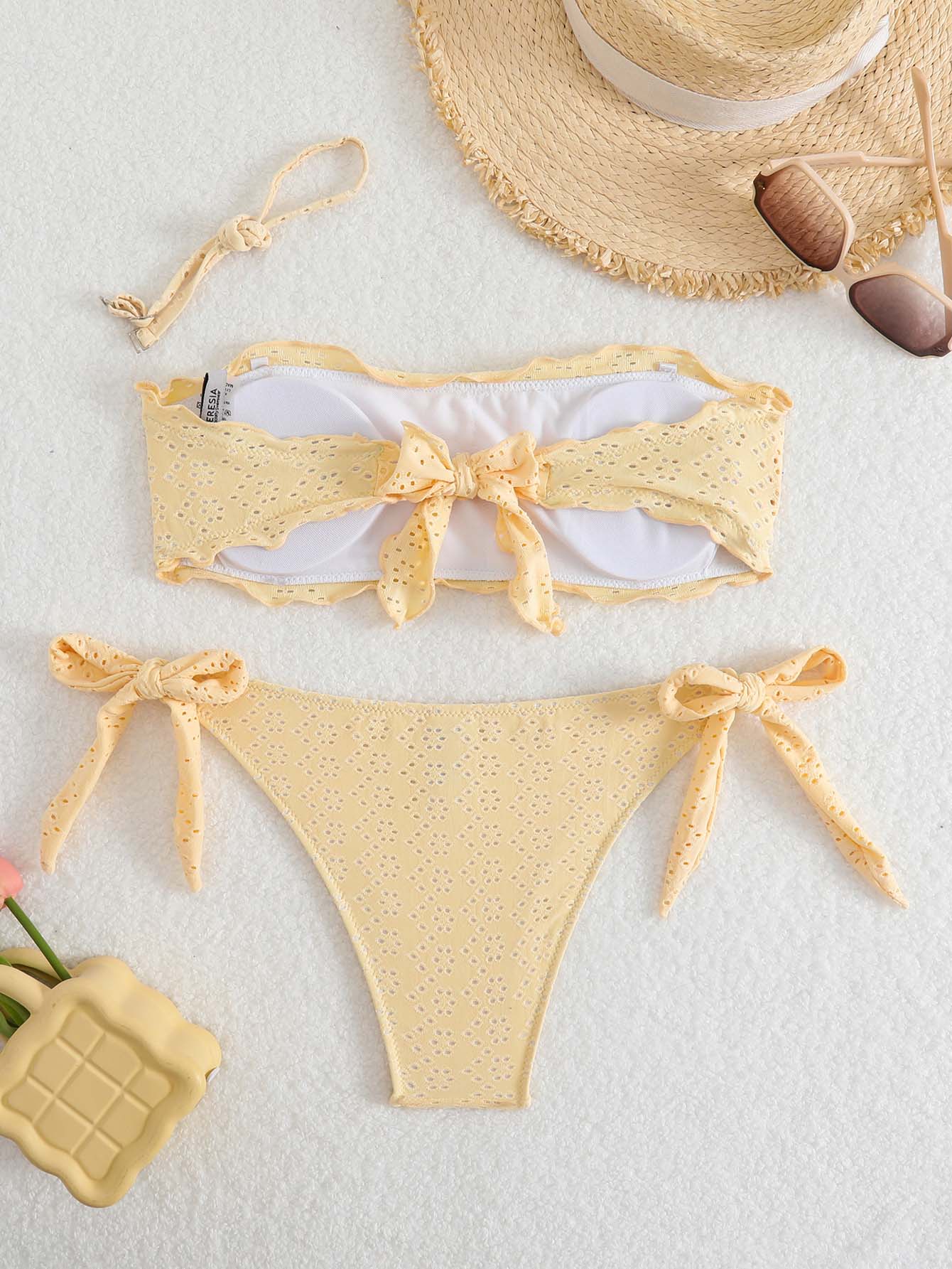 2026 New Solid Color Sexy Circular Cutout Split Set Swimsuit Straps Over-the-Shoulder Halter Two-Piece Bikini Set photo 2