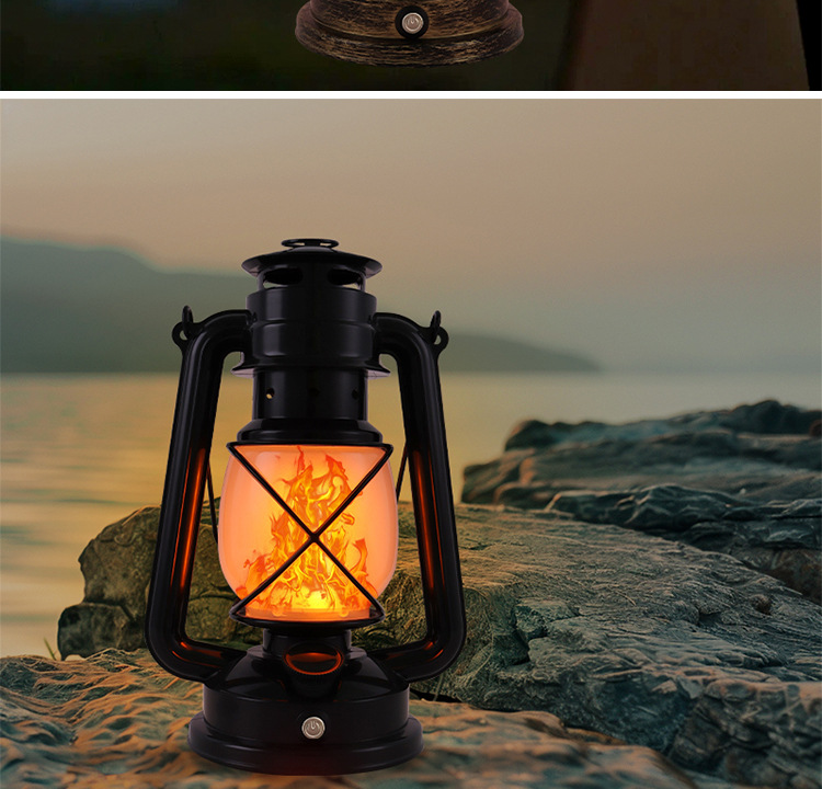 LED Rechargeable Table Lamp, Retro Flame Table Lamp For Outdoor Camping And Bars, Portable Hanging Retro Hurricane Lantern For Tents photo 4