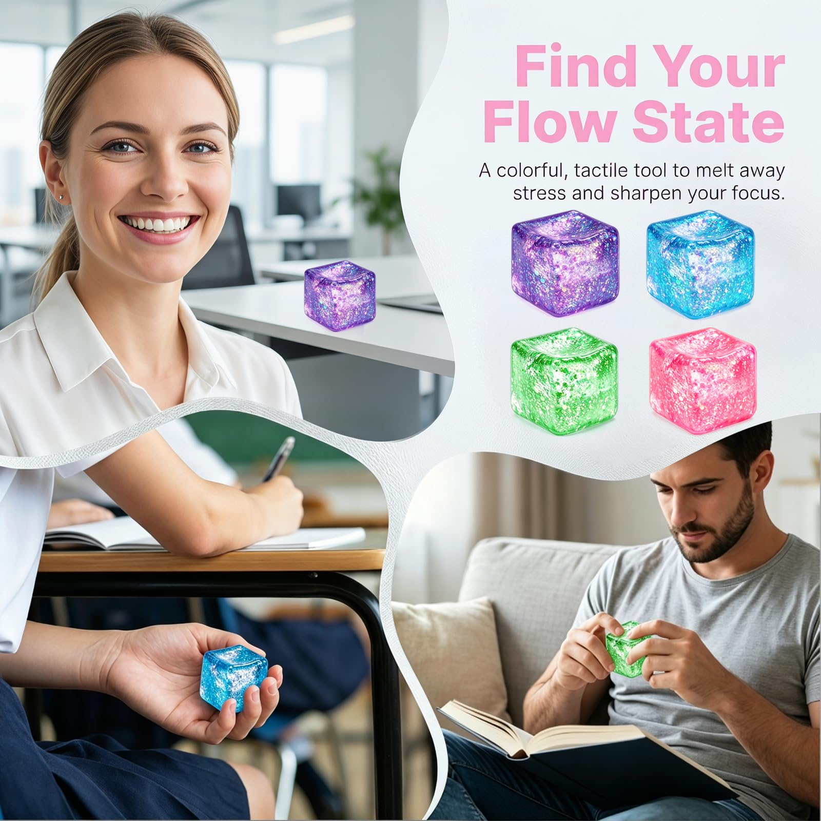 1pc Glitter Cube Squishy Fidget Toys, Slow Rising Squeeze Toy Square Stress Balls For Adults And Kids, Filled With Thick Substance And Glitter, Office Desk Toy For Anxiety Relief photo 6