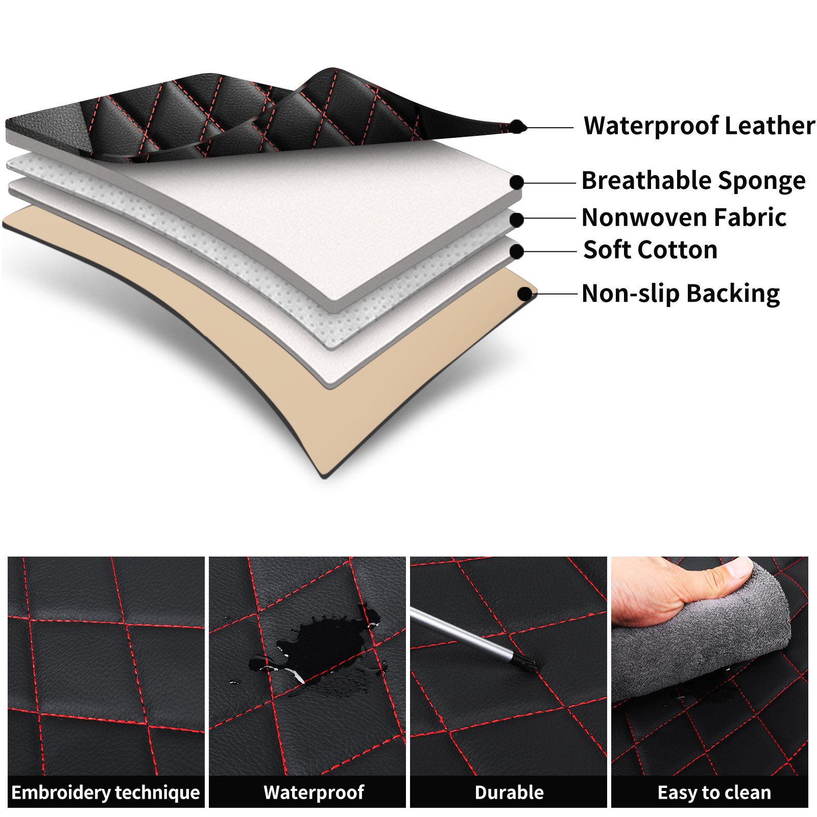 Single Line Diamond Grid PU Leather Car Seat Covers photo 8
