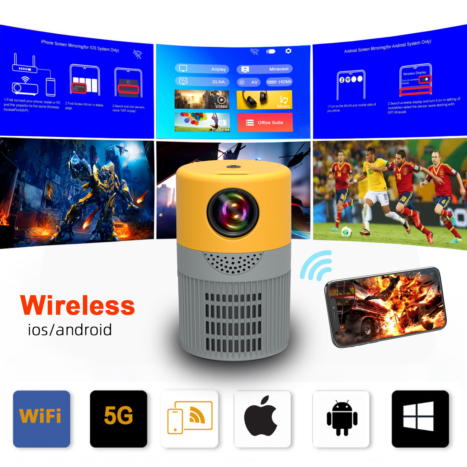 JHT400 Mini Portable Home Projector - Smart Wireless Micro Projector photo 2