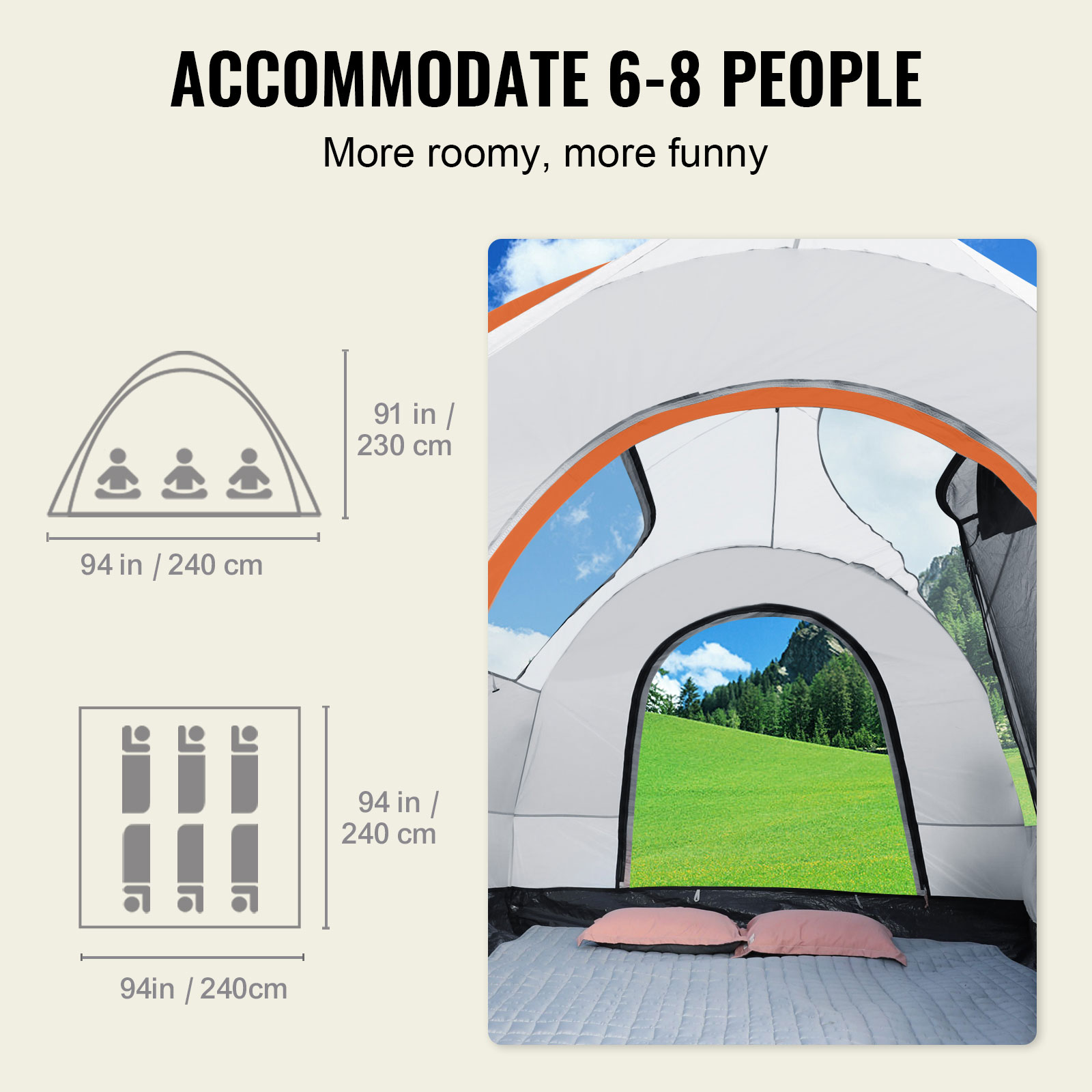 8'x8' SUV Camping Tent, Double Layer PU2000mm Waterproof Rear Tailgate Tent, 6-8 Person Large Capacity Van Hatch Tent With Rain Layer & Carry Bag, Universal Fit For SUV, Minivan, Truck, Jeep Wrangler photo 2