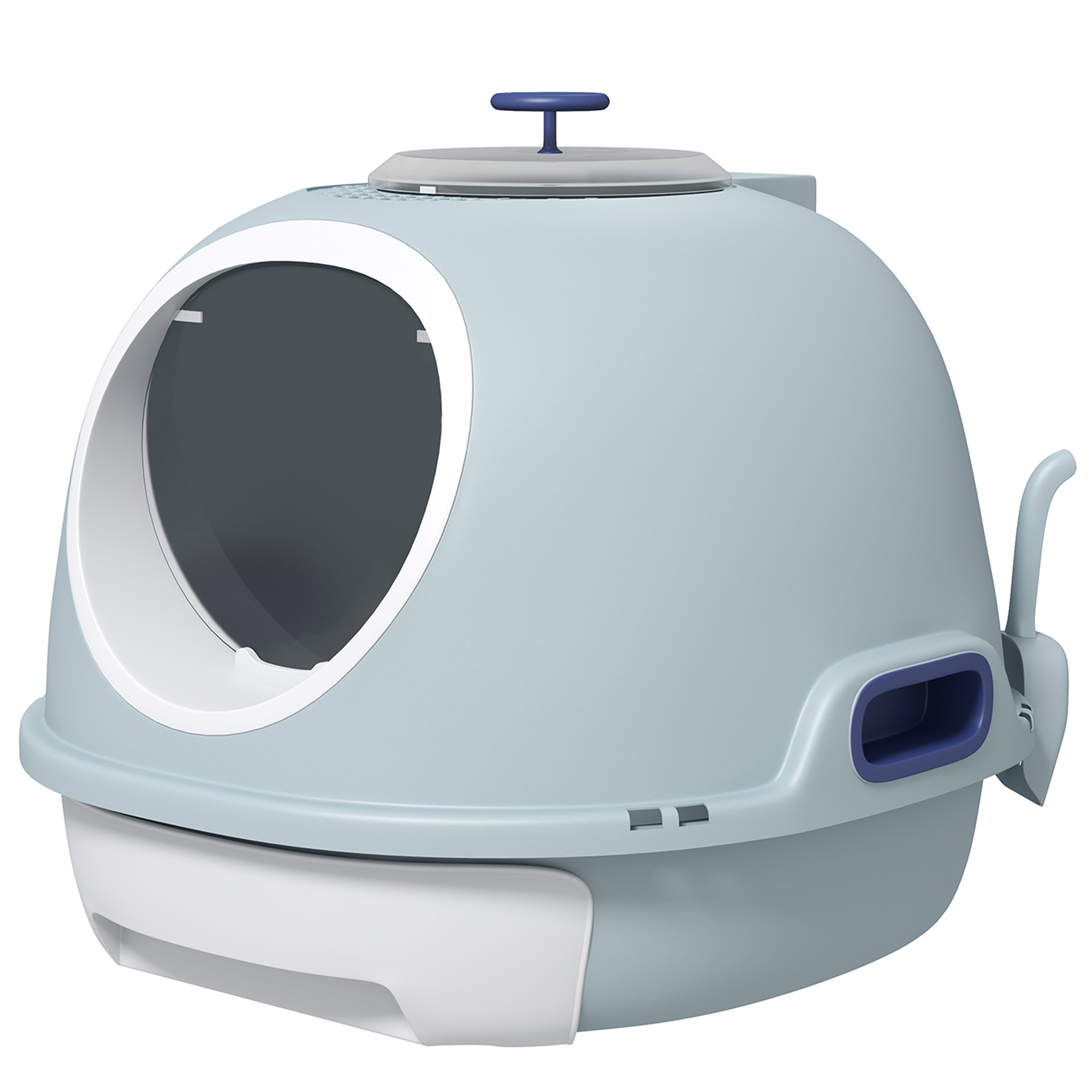 PawHut Cat Litter Box Toilet With Litter Scoop Enclosed Drawer, Front Entry Top Exit, Easy To Clean Blue photo 7