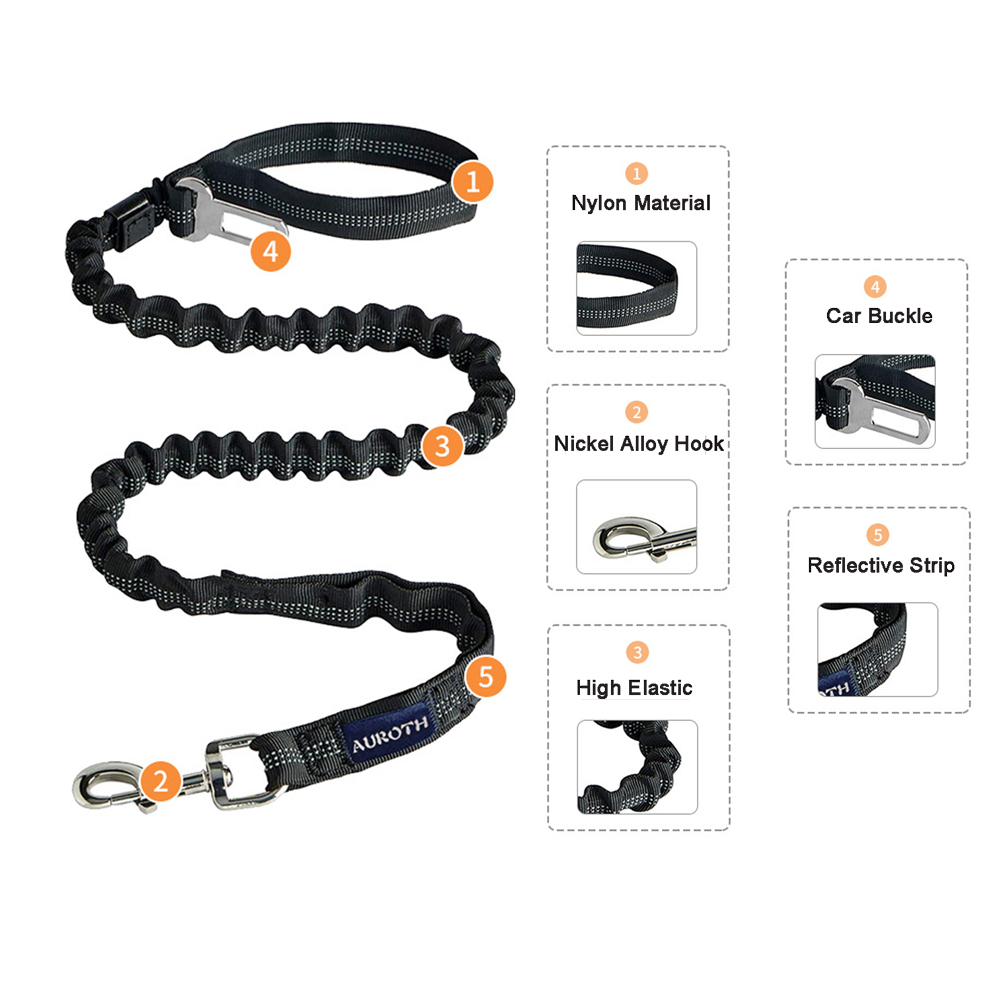 Dog Training Leash Traction Rope Nylon Bungee Heavy Duty Car Buckle Reflective photo 2
