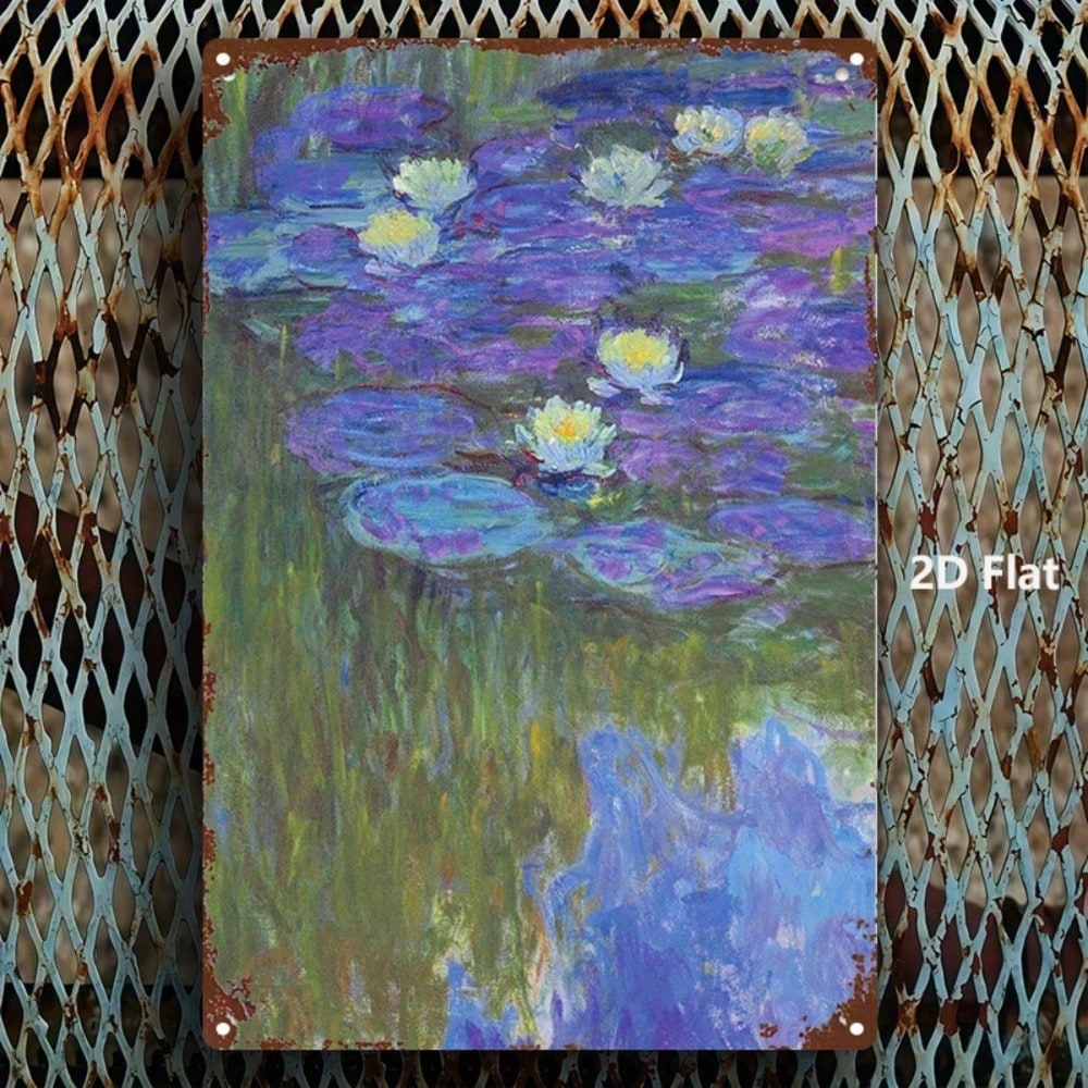 1pc Lilies Lake Metal Sign 8x12, Vintage Landscape Wall Art Iron Canvas Decor photo 6