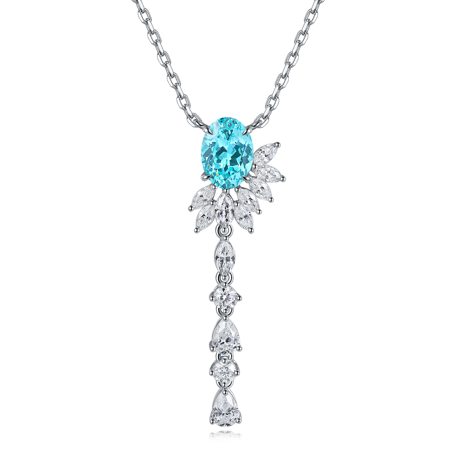 S925 Silver 4.3g Lab-Created Ruby Paraiba Lariat Necklace, 6.5x9mm, 40&5cm photo 6