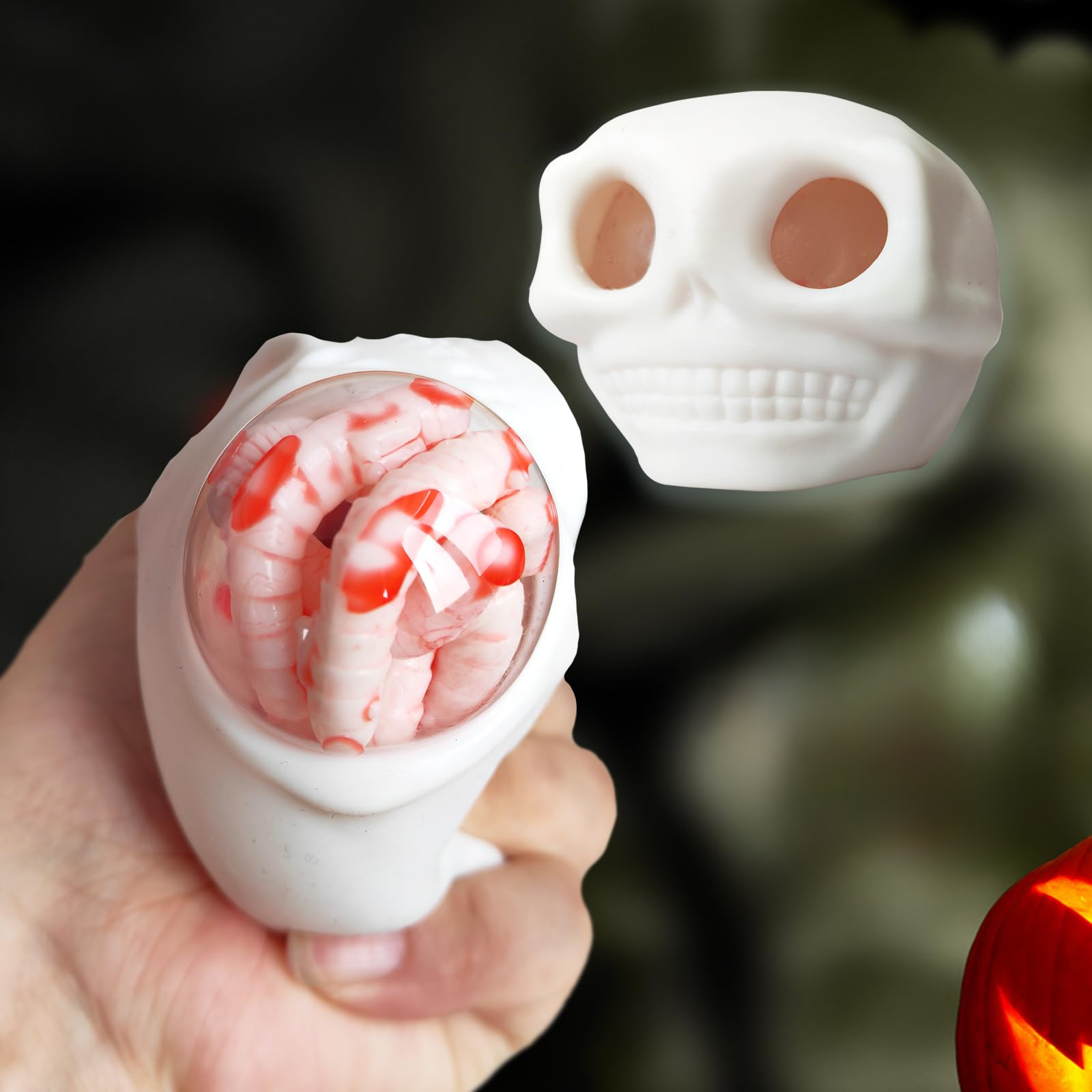 Adult Halloween Stress Balls - Squeeze Skull Toys With Blood And Maggots, Fidget Toys, Halloween Prank photo 5