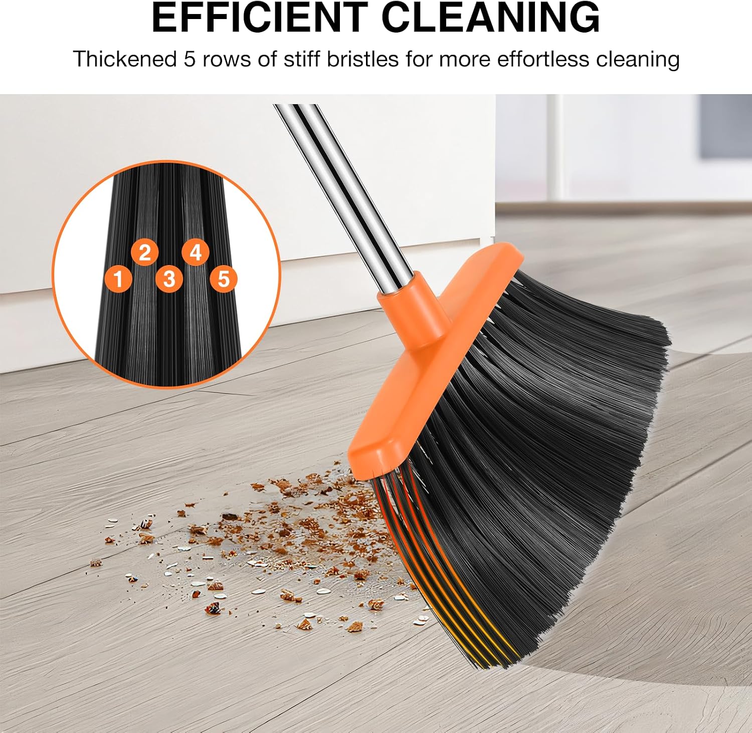 Broom And Dustpan Set, 54.33 Inches Long Handle, Upright Dustpan With Lightweight Stainless Steel Rod, Upright Dustpan, Suitable For Various Scenarios Such As Kitchen, Office And Cleaning Pet Dog Hair photo 8