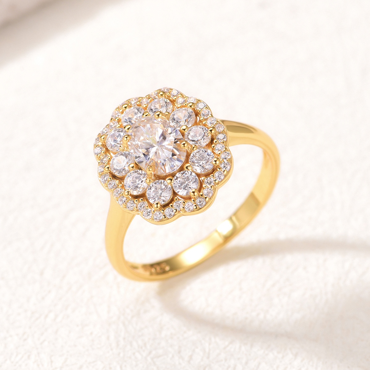 S925 Silver Gold Plated 5x7mm Oval Moissanite Ring Double Floral Halo D Color VVS1 US Size 6-9 GRA Certified Gift Box photo 4