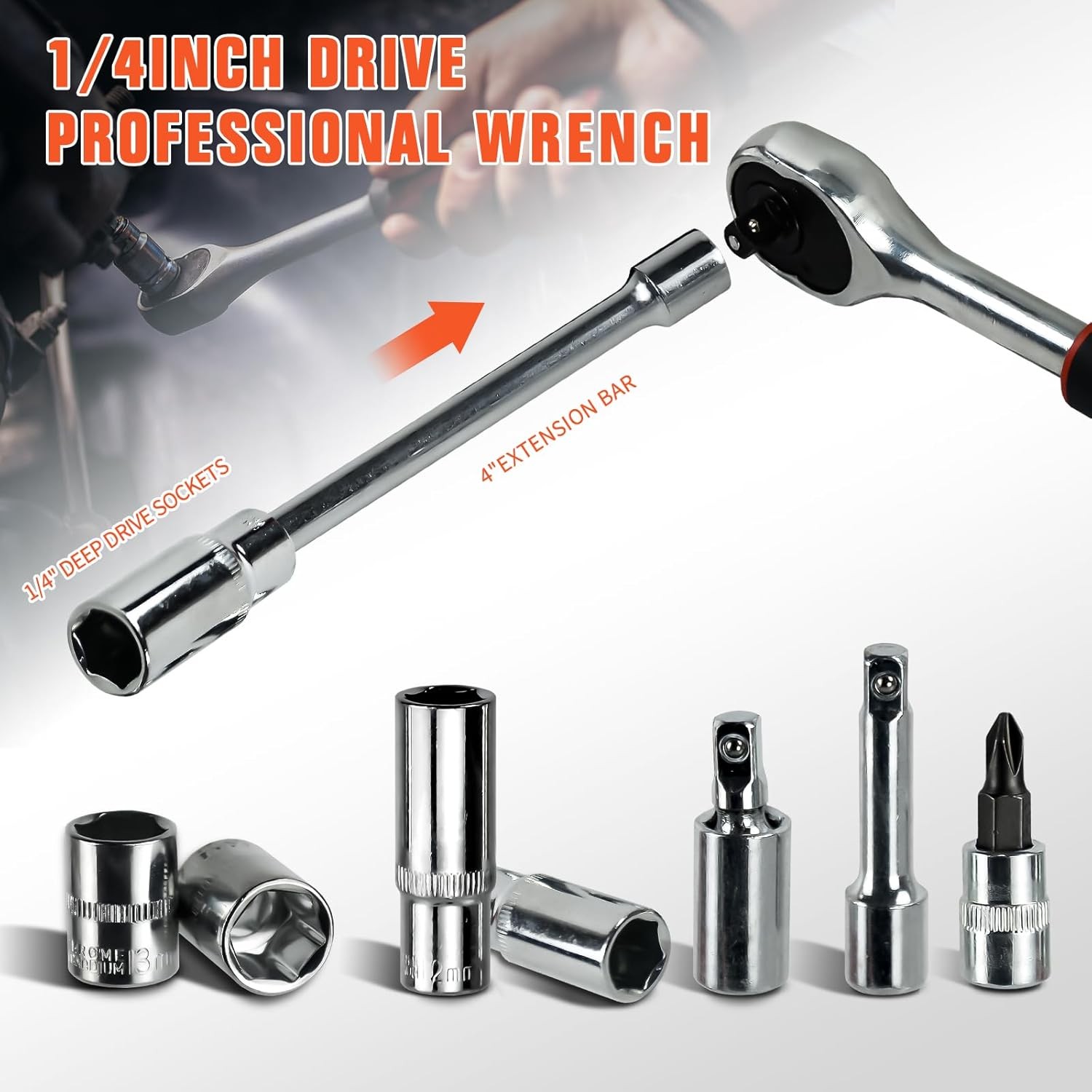 53 Pcs 1 4 Drive Socket Set&Tool Sets Ratchet Wrench Set With Bit Socket Set UK photo 3