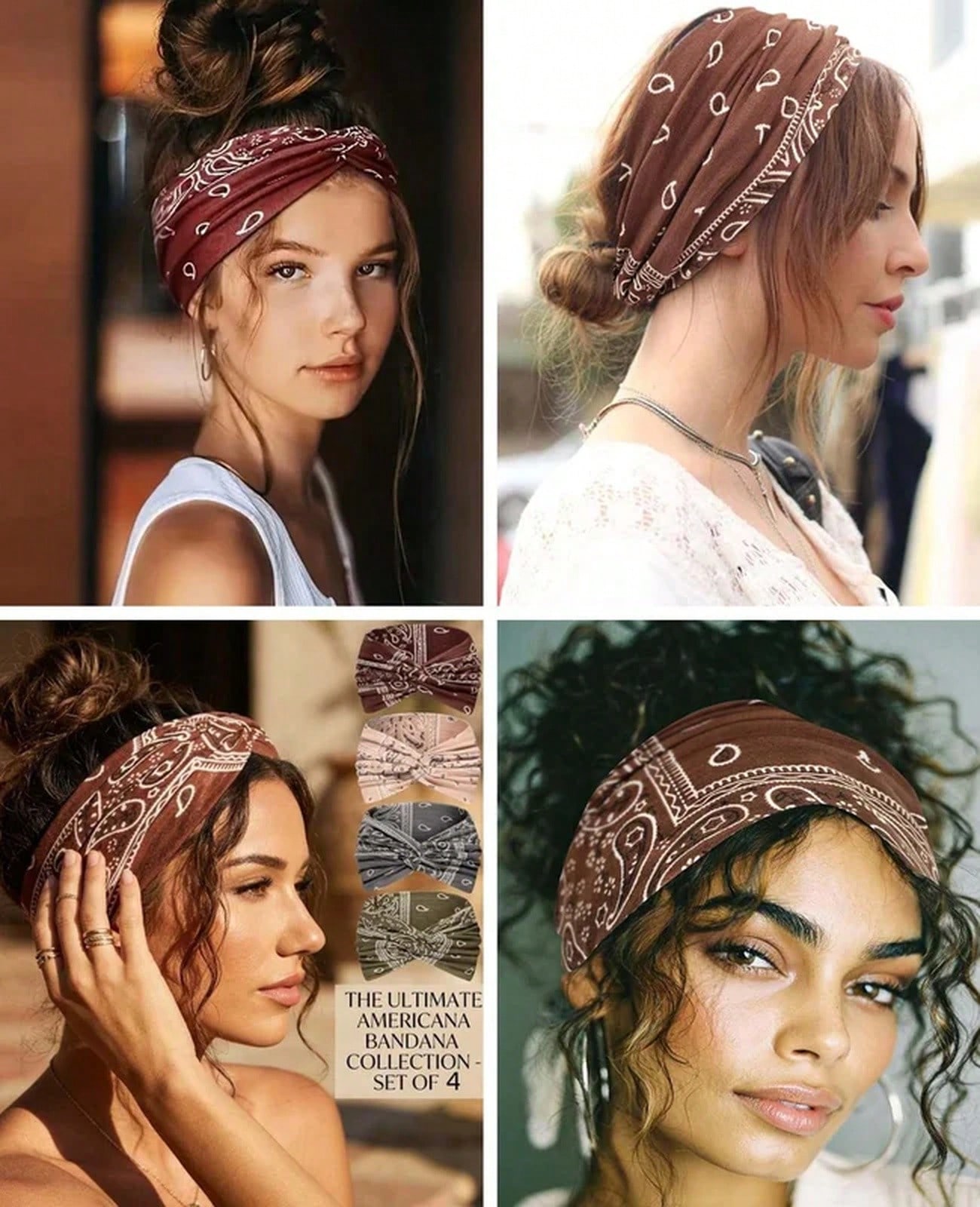 4 Pack Boho Paisley Wide Headbands For Women, Vintage Knotted Elastic Non Slip Sweat Head Wraps, Soft Stretchy Hair Bands For Yoga Sports Running Daily Hair Accessories photo 3