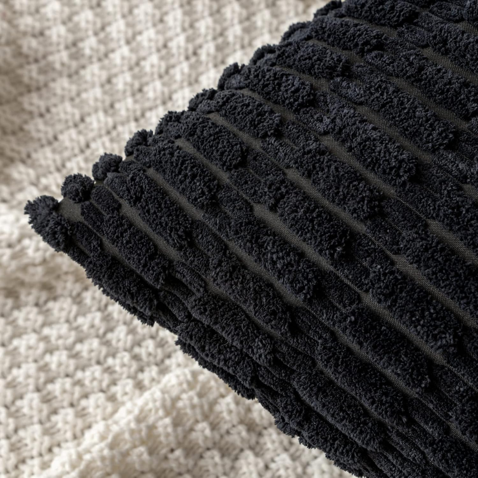 Pack Of 2 Corduroy Decorative Throw Pillow Covers 18x18 Inch Soft Boho Striped Pillow Covers Modern Farmhouse Home Decor For Sofa Living Room Couch Bed Black photo 4