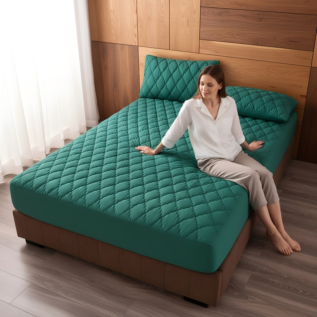 1PC Stretch Quilted Mattress Fitted Sheet Waterproof Bed Cover Deep Pocket Bedding Sheet photo 3