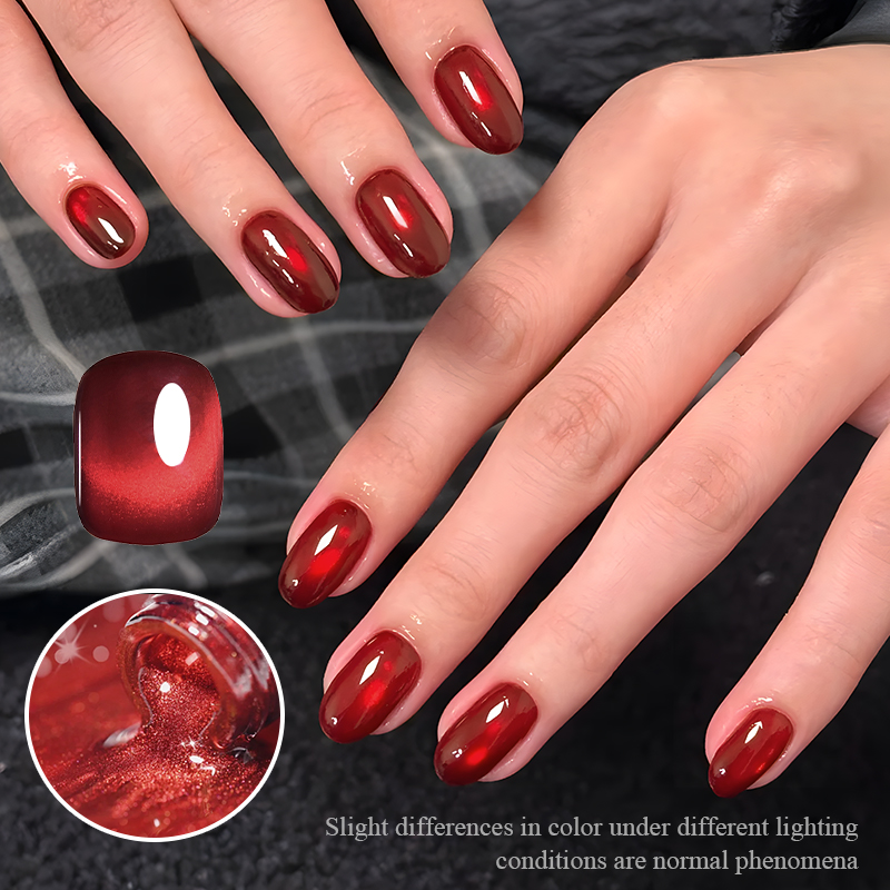 Ms Rainbow Starry Series Cherry Red Magnetic Cat Eye Gel Polish 10ml, Glossy Crystal Red Shimmer Nail Gel, Long Lasting No Chipping LED Soak Off, Viral Trendy Salon Manicure photo 7