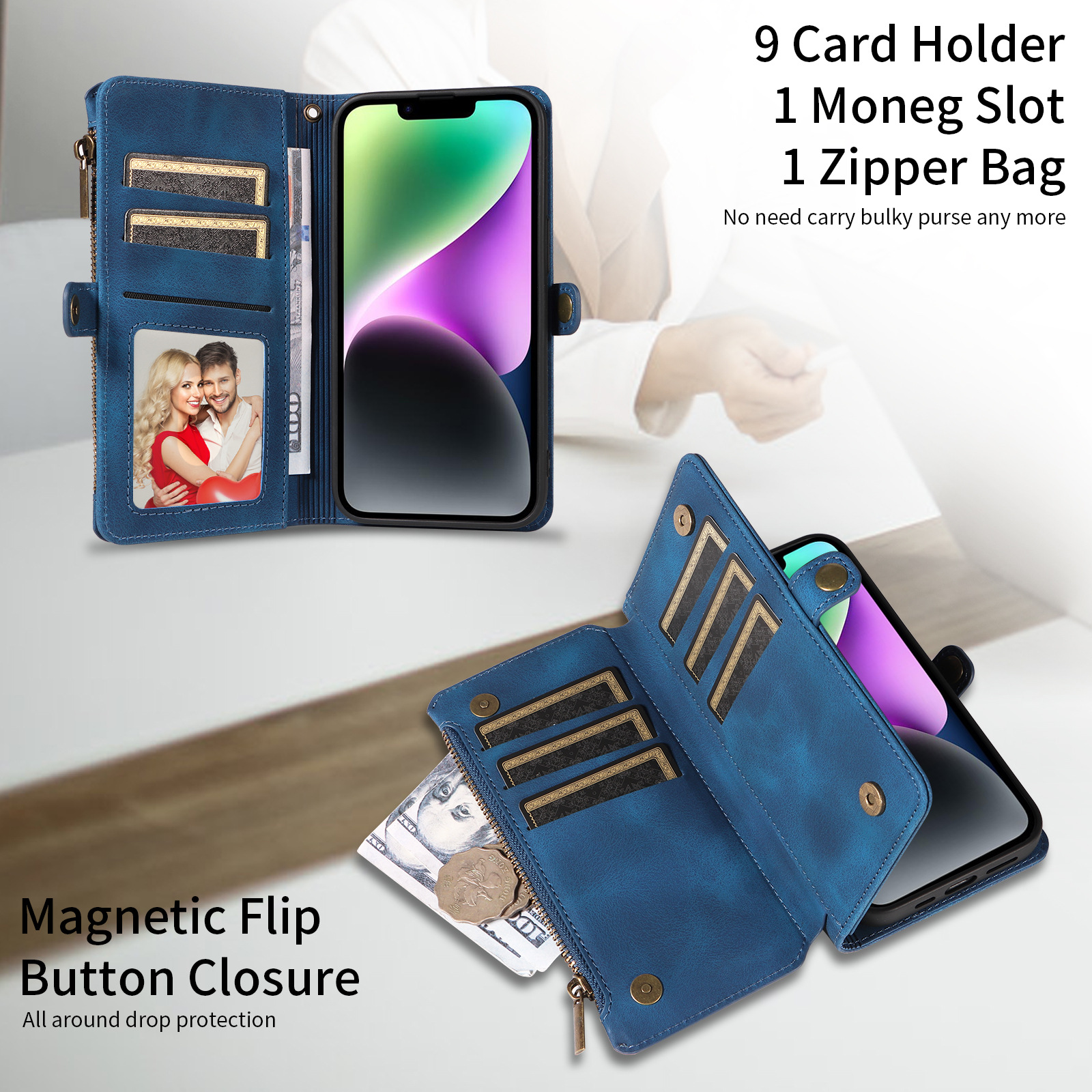 Wallet Flip Zipper Phone Leather Case photo 6
