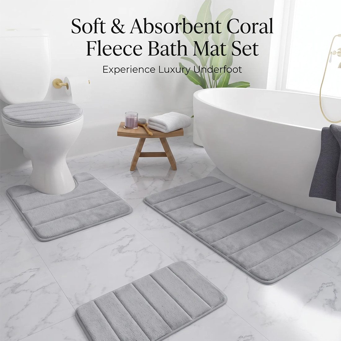 MEMORY FOAM BATH MAT PEDESTAL SET NON SLIP TOILET BATHROOM CONTOUR RUGS 3 PIECE photo 4