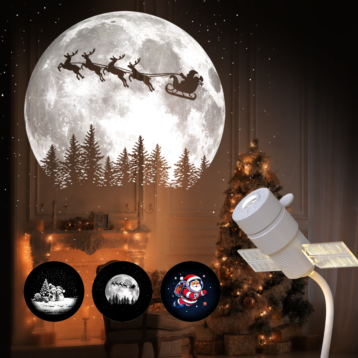 Christmas Projector Lights, USB Plug-in Starry Sky Night Light With 16 Projection Films, 360 Rotatable Santa Snowman Pattern Projector Lamp For Bedroom Living Room Christmas Party Home Decor, Ideal C photo 3