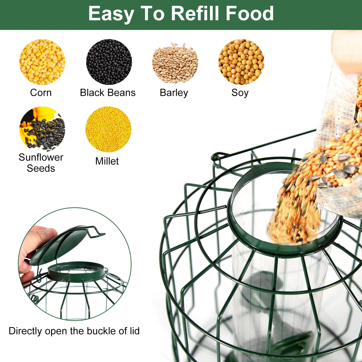1Pc Outdoor Wild Bird Feeder Squirrel-Proof Chew-Proof Metal Hanging Seed Feeder With 4 Feeding Port For Small Songbirds photo 5