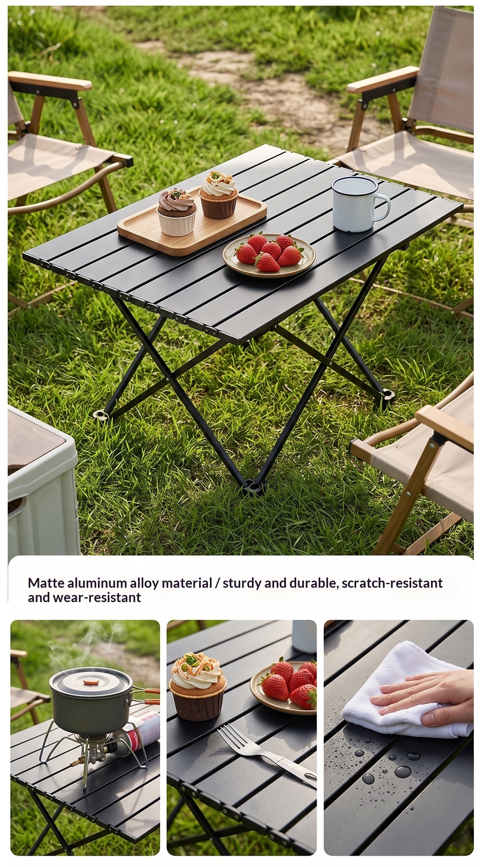 Ruida Outdoor Folding Table Carbon Steel Iron Picnic Table And Chair Portable Camping Egg Roll Table Outdoor Supplies Equipment Suit photo 8