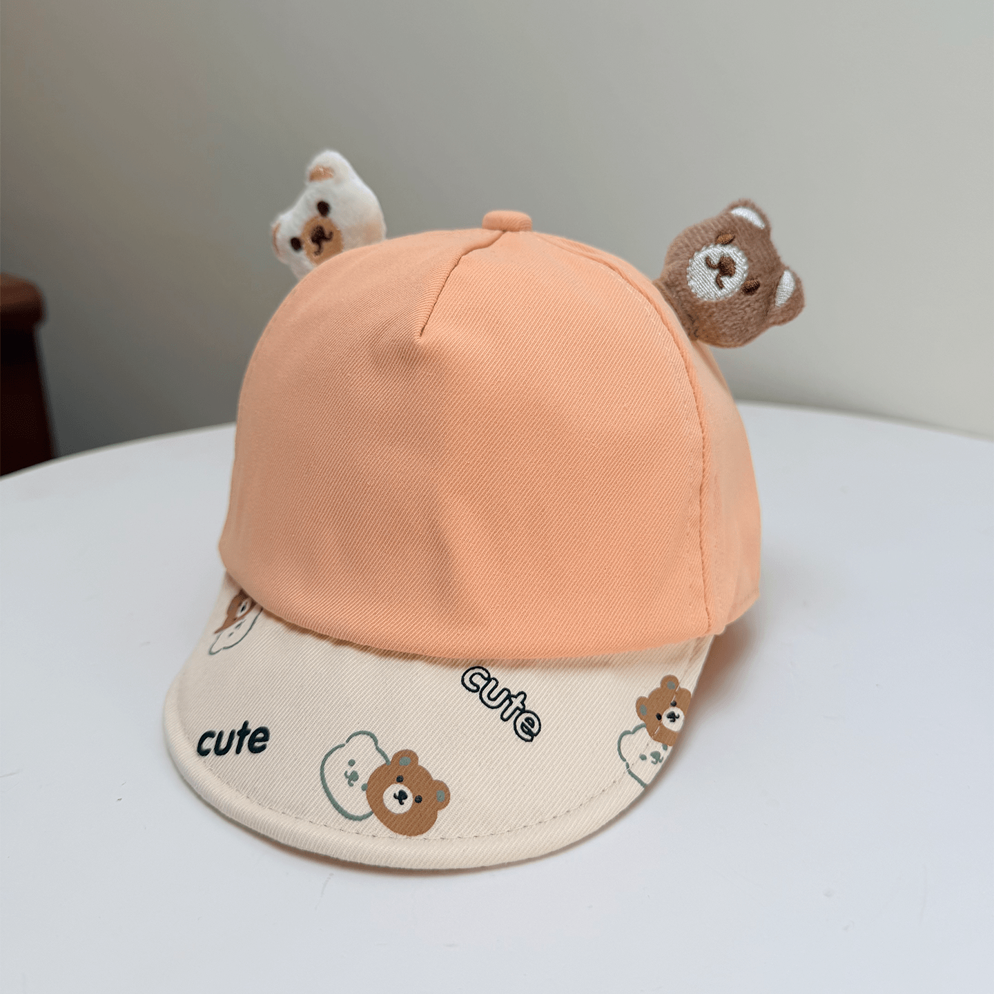 Korean-style Patchwork Printed Lettering Soft Brimmed Baseball Cap With Three-dimensional Plush Bear Ears And Baby Style Cap photo 4