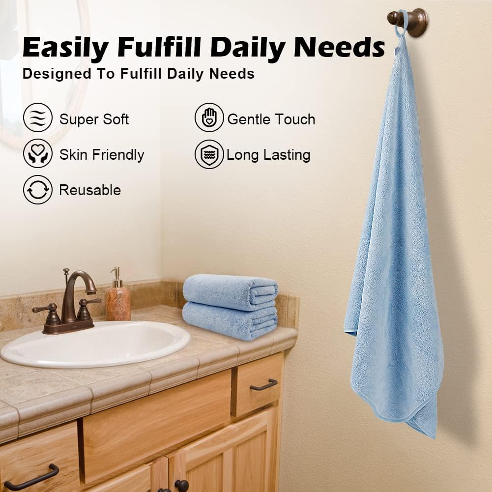 Blue Microfiber Bath Towels 2 Units, 27x54 Inch Soft Quick Dry Towels For Bathroom, Sports, Yoga, Spa And Fitness photo 2