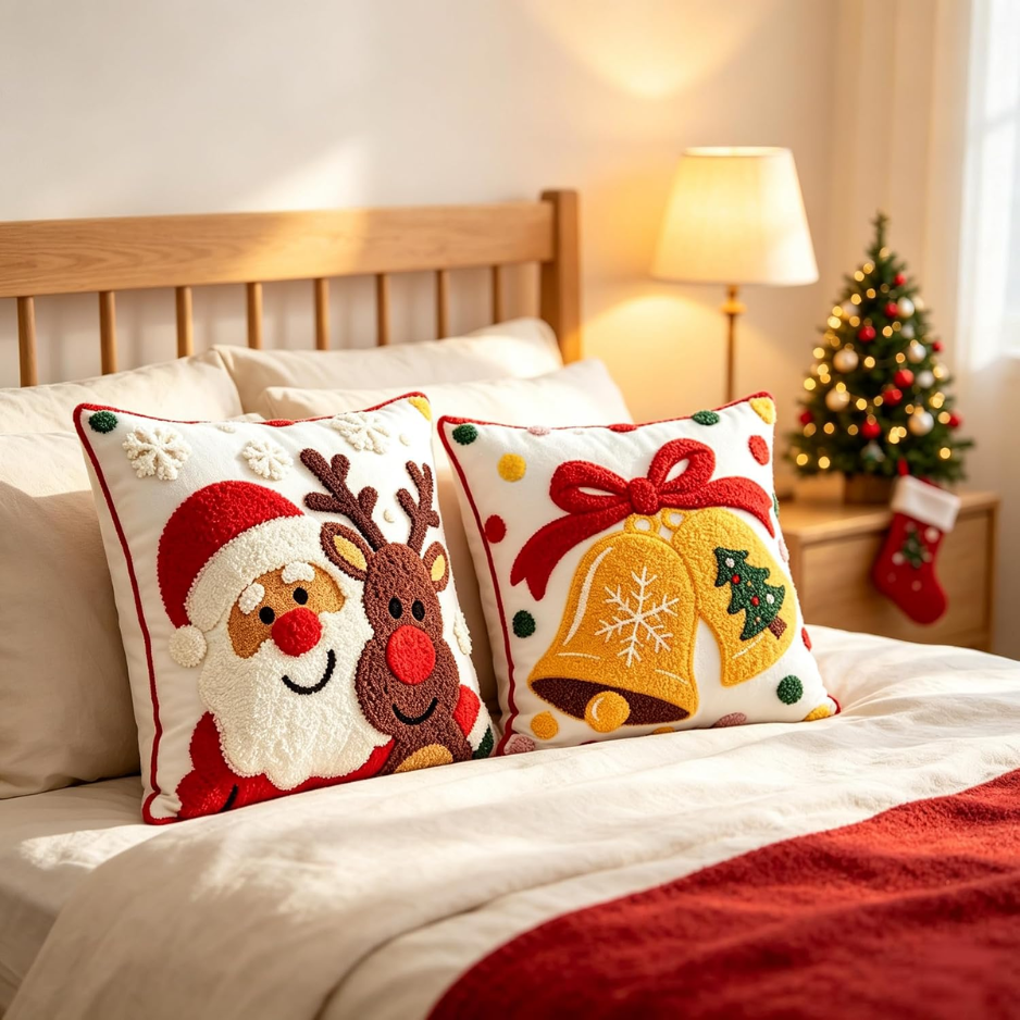 2Pcs Christmas Throw Pillow Covers 18x18, Soft Holiday Decor photo 2