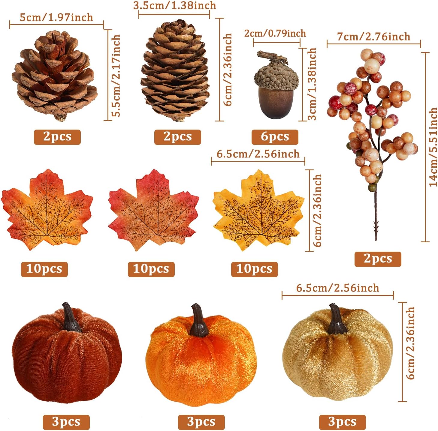 Artificial Fabric Pumpkins 51 Units, Fall Harvest Decorations With Acorns, Pinecones, Berries And Maple Leaves For Thanksgiving photo 5