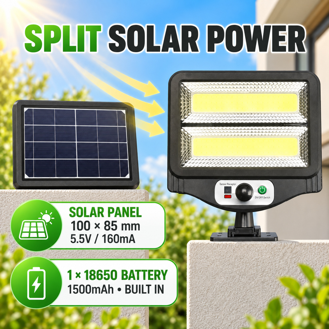 Solar Powered Rechargeable Motion Sensor COB LED Work Light 1500mAh For Auto W781 2 Street photo 3