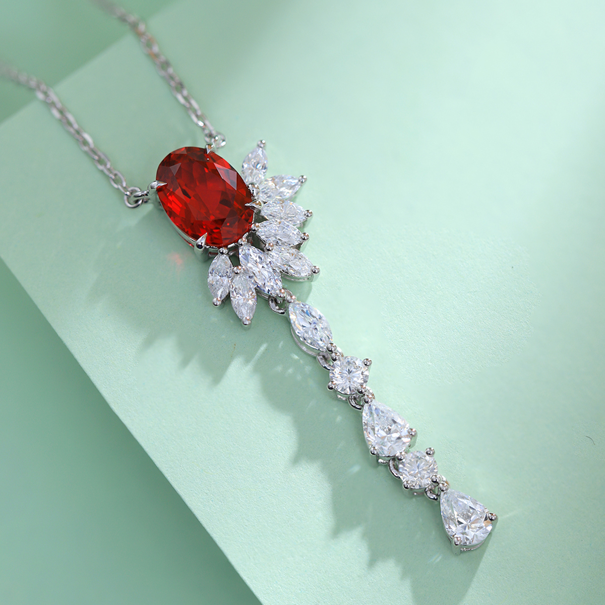 S925 Silver 4.3g Lab-Created Ruby Paraiba Lariat Necklace, 6.5x9mm, 40&5cm photo 3