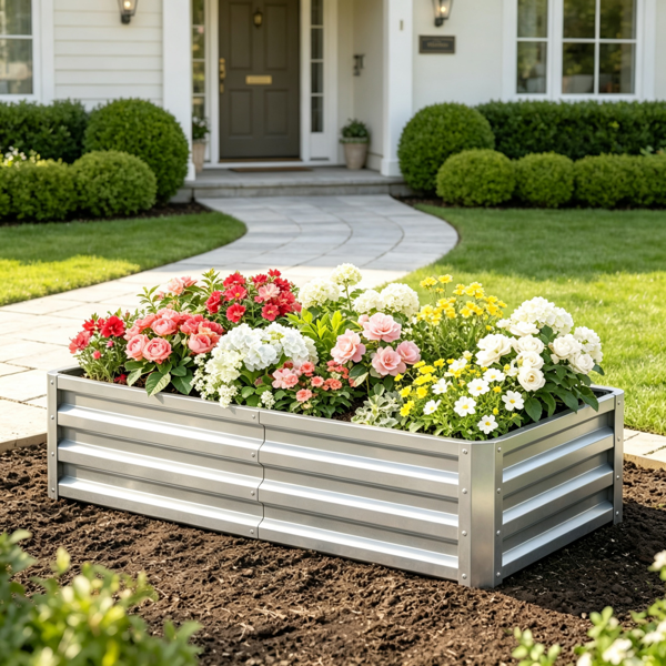 4inch X 2inch X 1inch Galvanized Raised Garden Bed For Patio Herb Gardening, Sturdy Metal Planter Box photo 7