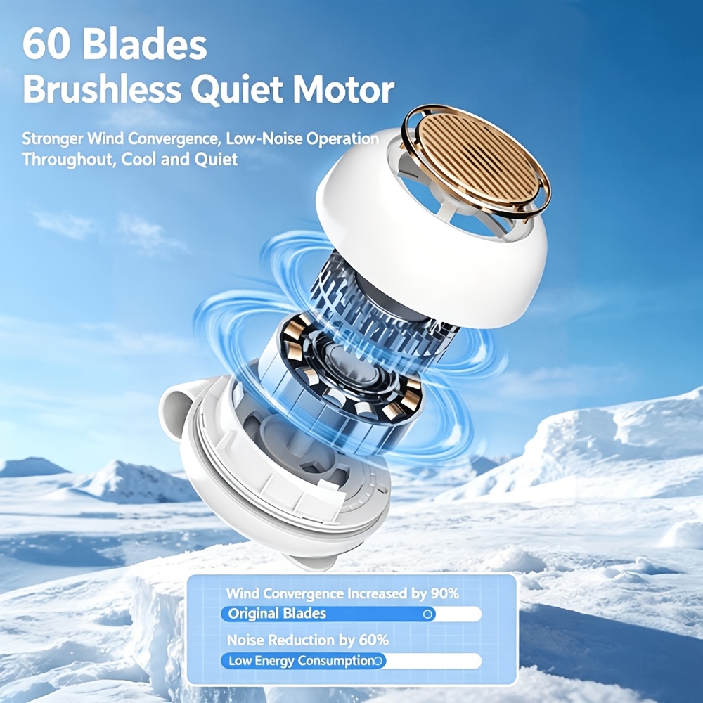 Portable Clip On Fan Bladeless Mini, 5 Speed Personal Fan With Digital Display, 360 Rotatable USB Rechargeable Quiet Small Fan For Waist Collar, Handheld For Travel Commute Camping Office photo 7