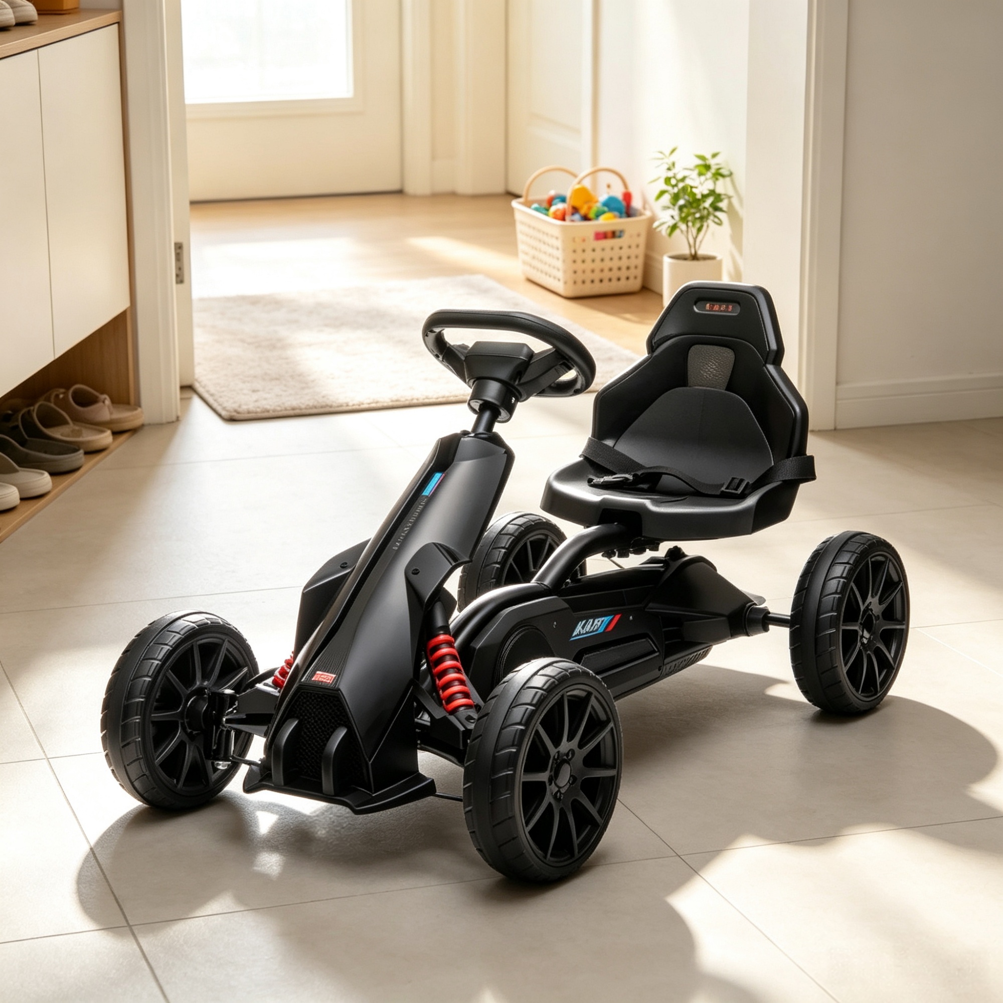 Black Children's Pedal Kart, Adjustable Seat, Durable Swing Axle, Safe Outdoor Riding Toy photo 2