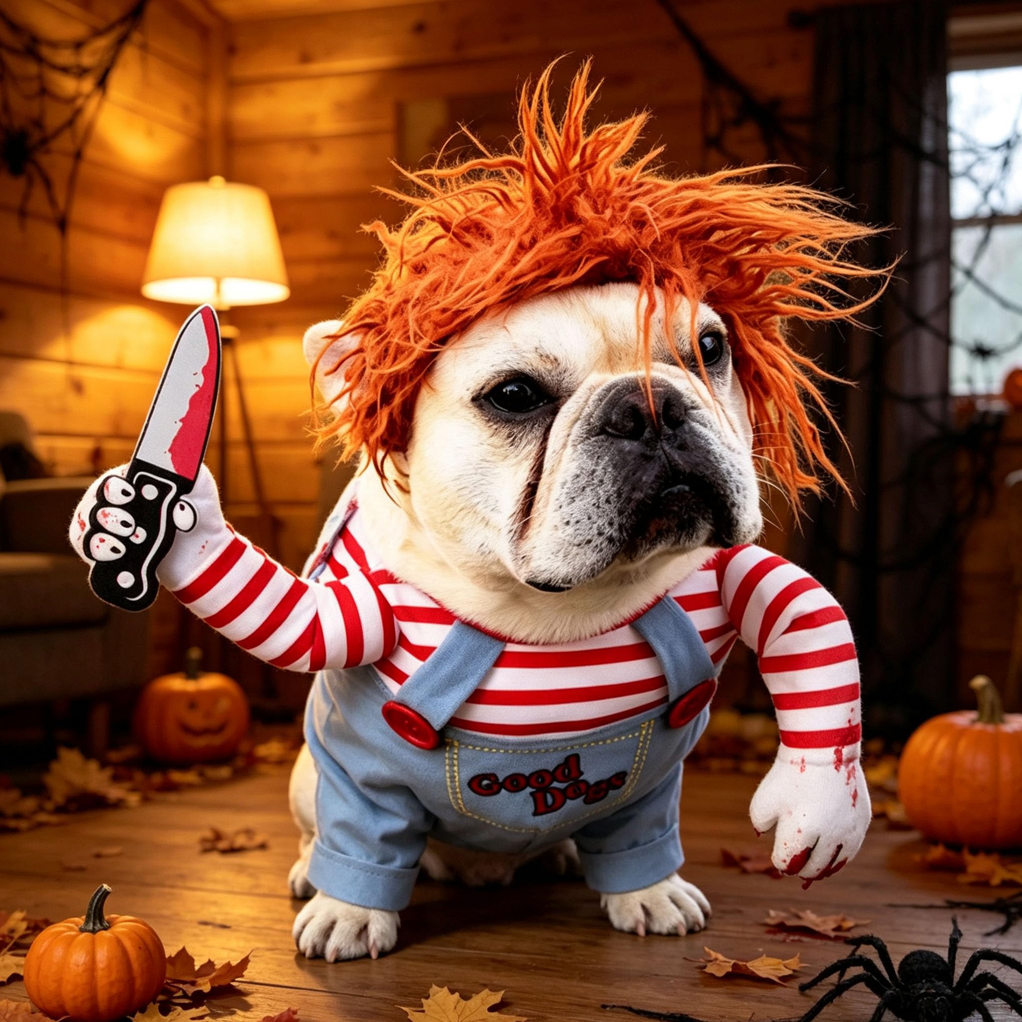 Dog Halloween Costumes, Funny Dog Killer Doll Costume With Wig And Knife, Adjustable Pet Halloween Cosplay Costume For Small Medium Large X-Large Dogs photo 5