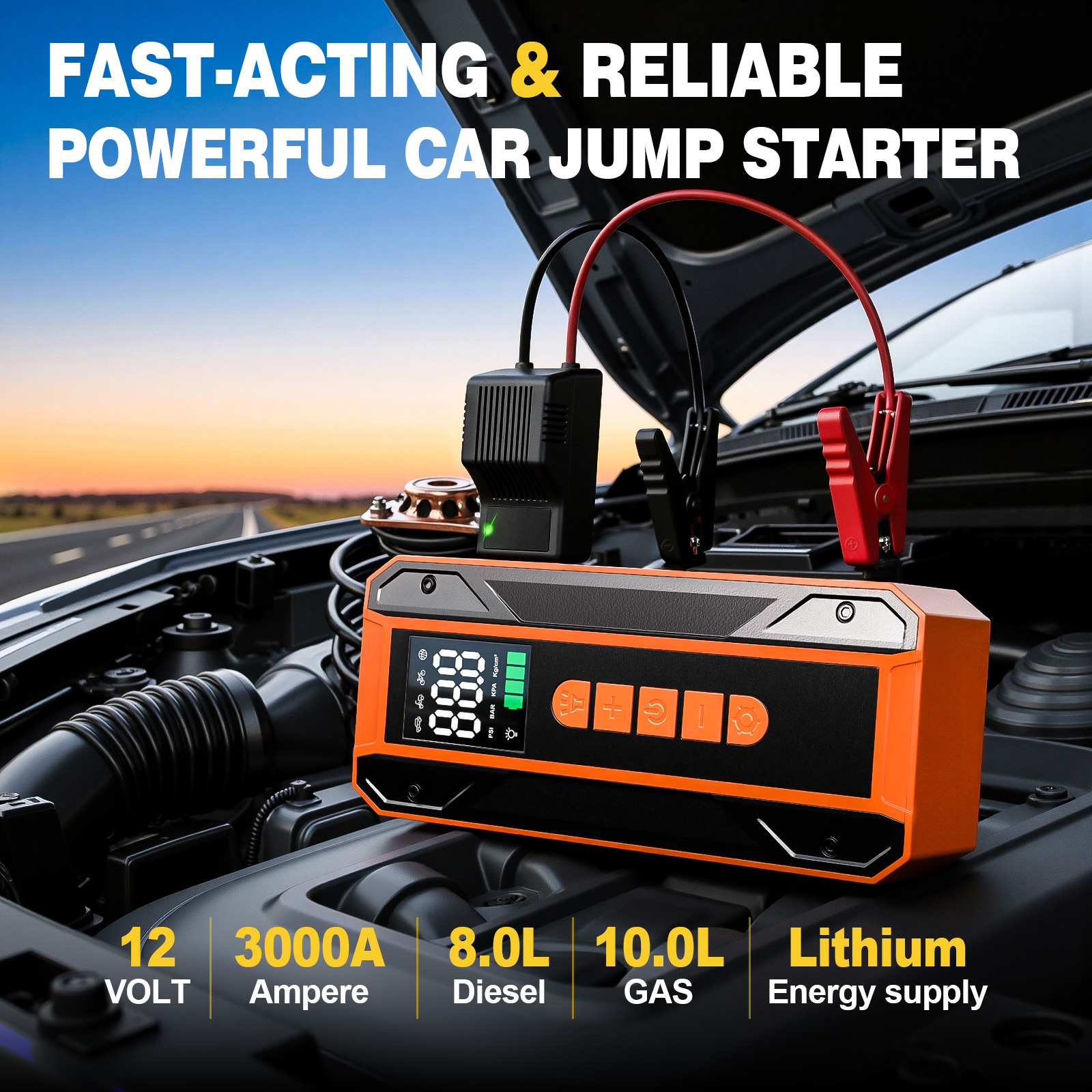 Air Pump Car Jumper Starter Portable Battery Pack With 150PSI Tire Inflator, 12V Jumper Box For Car Charger Battery Booster With LCD Display, 3-Mode Emergency Flashlight photo 3