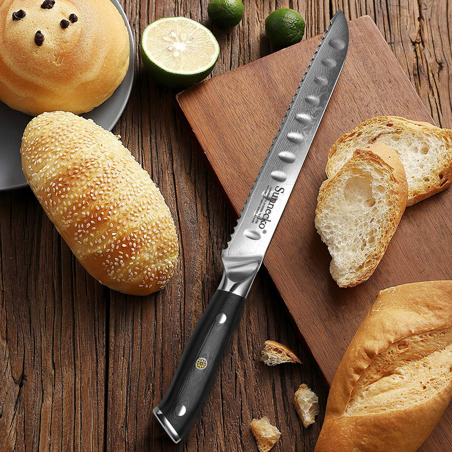 Sunnecko Serrated Bread Knife 8 Inch Damascus Steel Kitchen Sandwich Knife photo 4