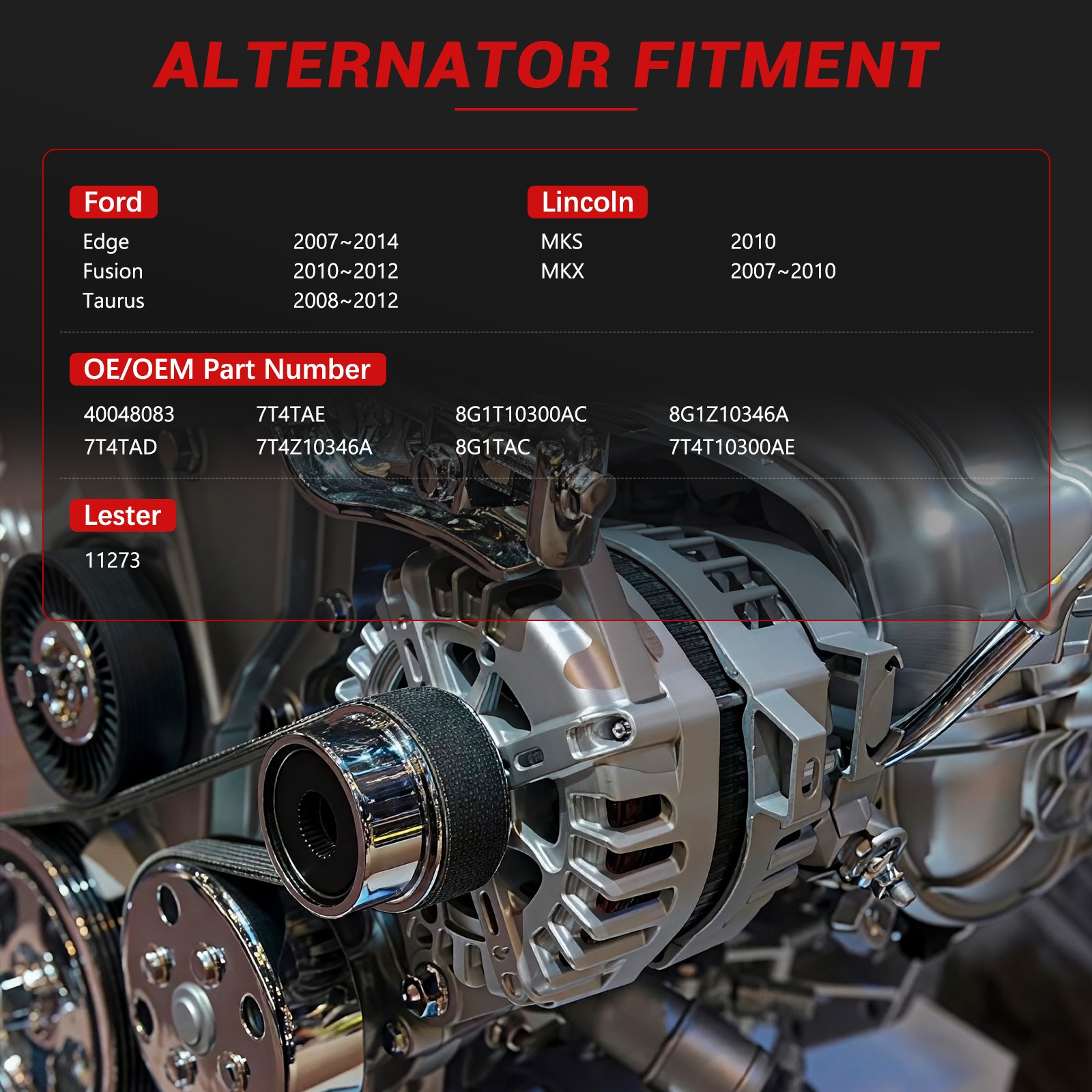 Alternator For Ford Fusion 2010-2012 V6 3.5L & Edge 2007-2014 All Engine 11273 photo 6
