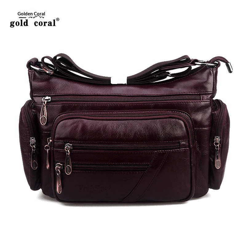 New Cowhide Single Shoulder Crossbody Bag For Middle-aged And Elderly Mothers, Layered Leather Crossbody Casual - Date Red photo 7