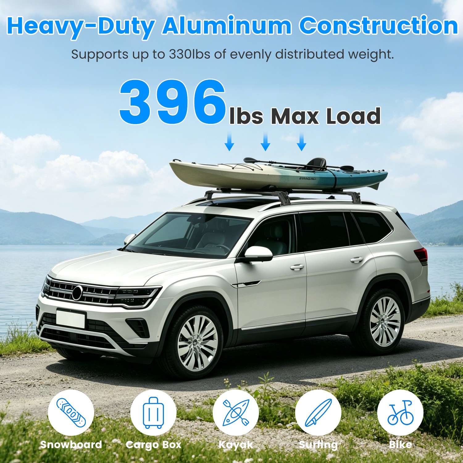Roof Rack Cross Bars Fit For Atlas 2022-2026 With Factory Raised Side Rails Lockable Aluminum Roof Rack Crossbars With Locks Anti-Theft Cargo Carrier Bars 330lbs Max Load photo 4