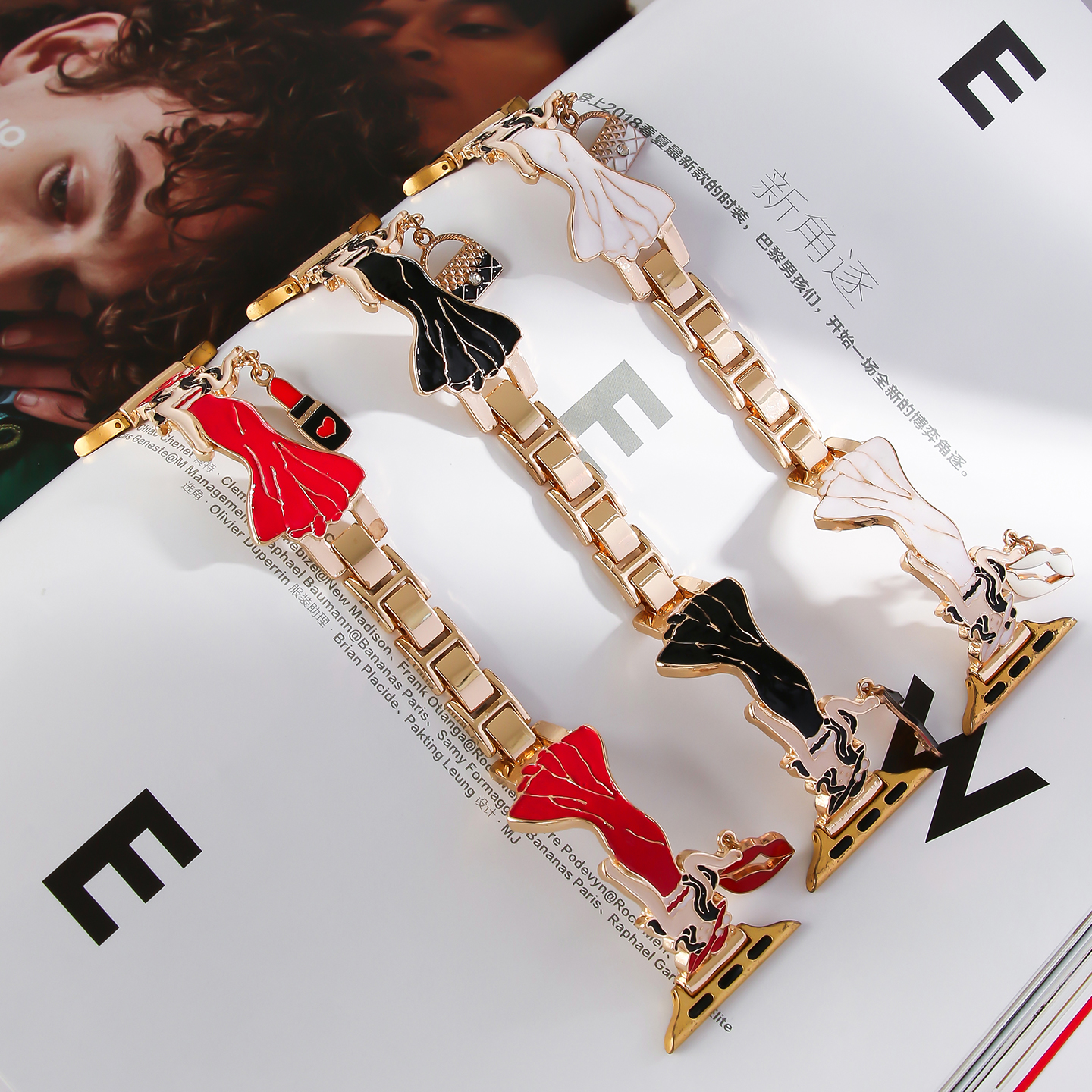 Elegant Lady Enamel Metal Watch Band For IWatch Series 10 9 8 7 6 5 4 3 2 1 SE Ultra, Cute Dress Girl Charm Bracelet Strap, Women Fashion Replacement Wristband photo 4