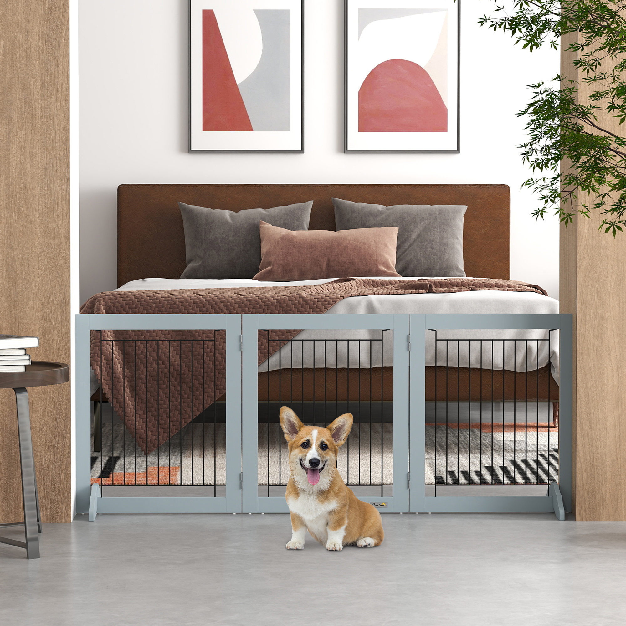 Foldable Pet Gate, With Three Panels & Two Support Feet - Grey photo 8
