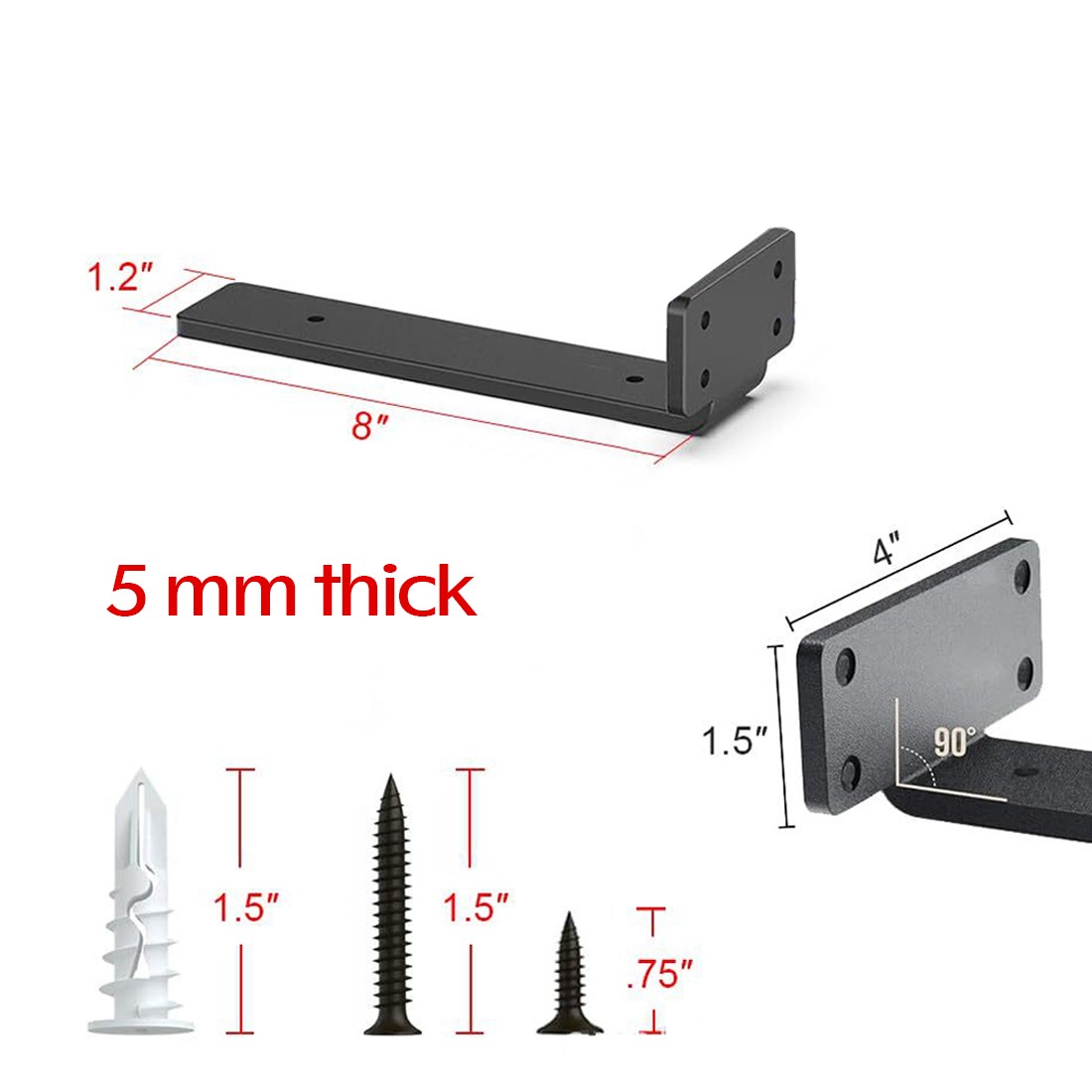 4Pcs Heavy Duty Black Cast Iron Shelf Brackets, Floating Shelf Supports 20cm photo 8