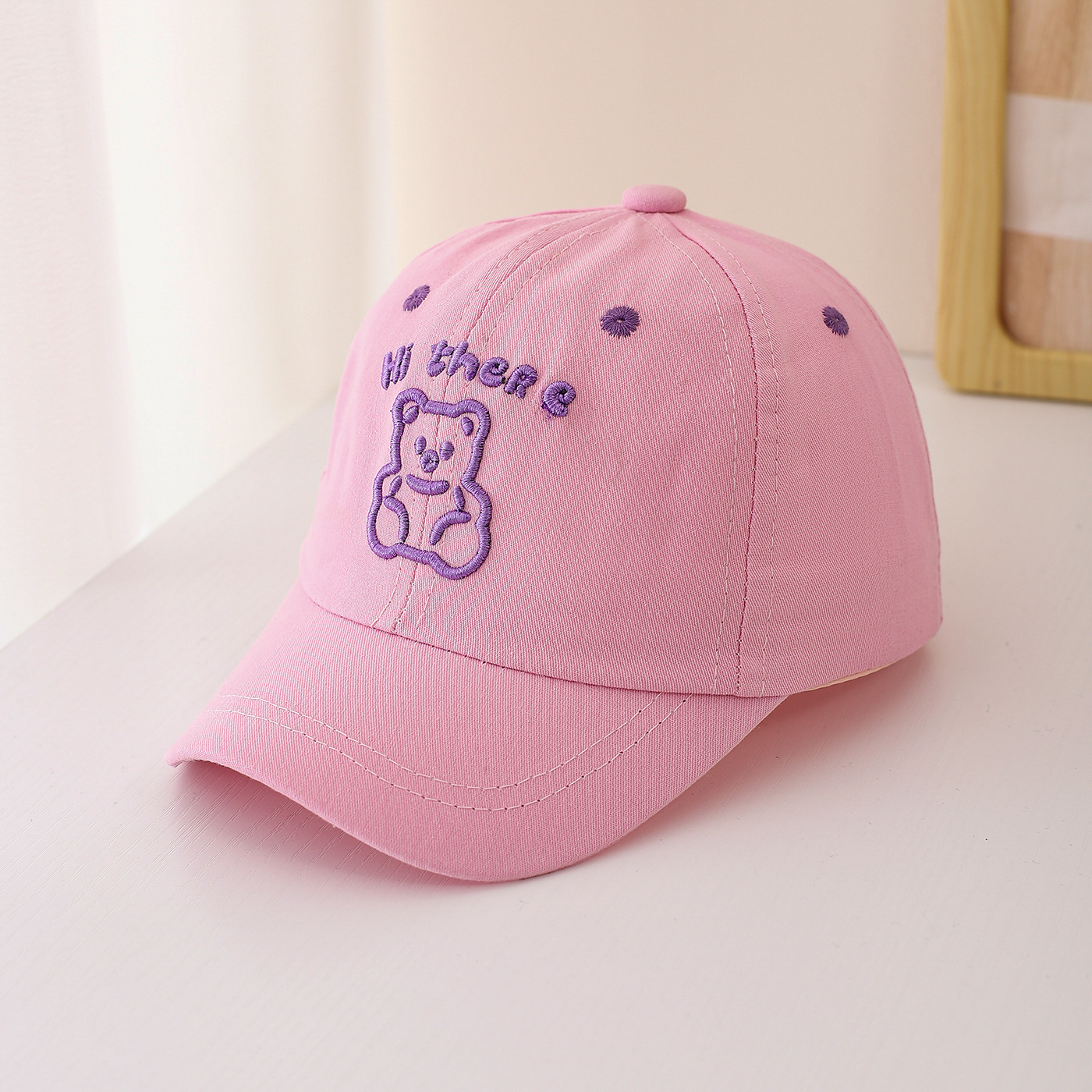 Children's Single-color Cartoon Teddy Bear Letter Embroidery Adjustable Fashionable And Simple Baseball Cap, Suitable For Traveling And Shopping Outside. photo 6
