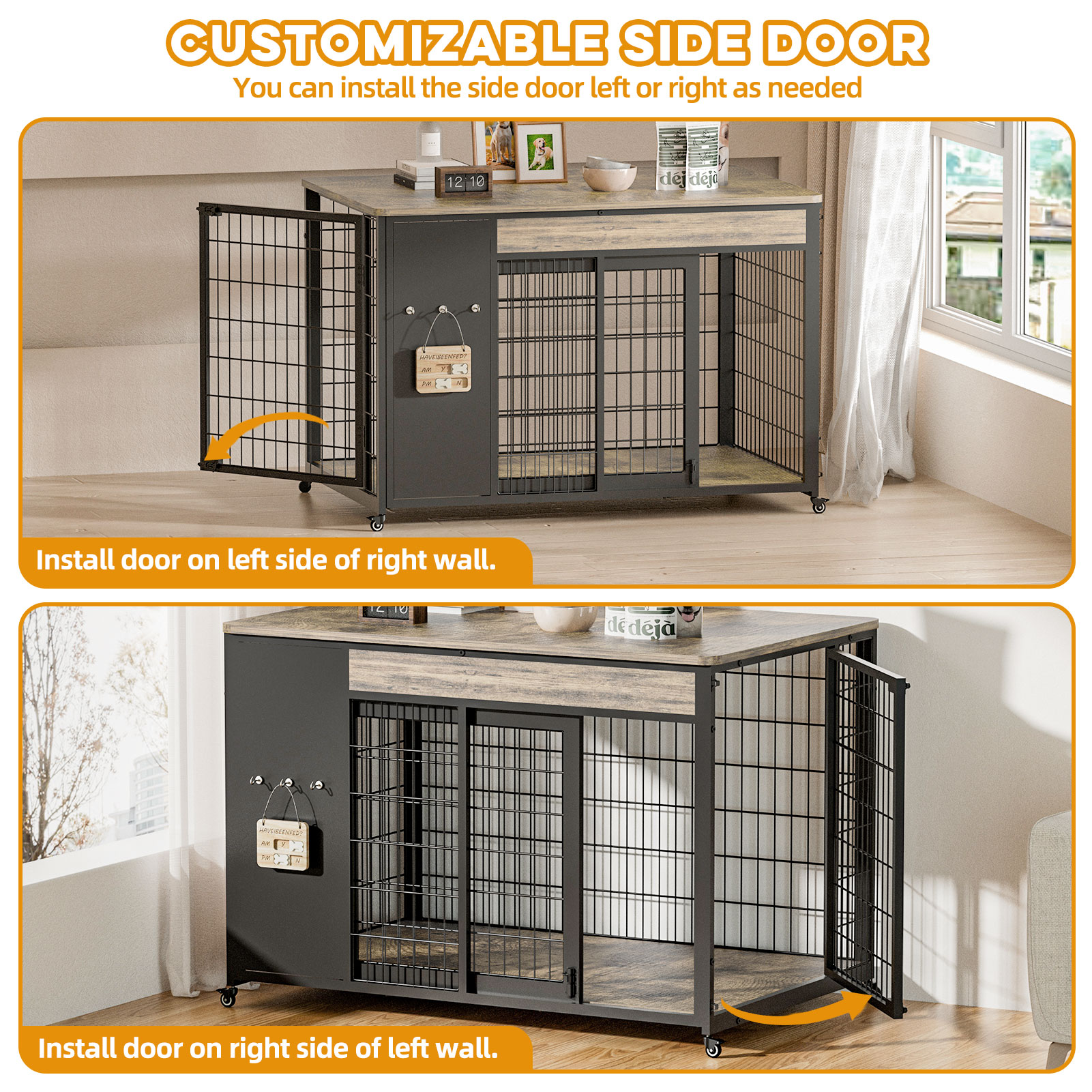 42-Inch Double Wide Wooden Double-Door Dog Crate Side Table Combo - Heavy-Duty DIY Assembly, Chew-Resistant Construction, Indoor Living Room Functional Home Decor Furniture For Large Breeds photo 2