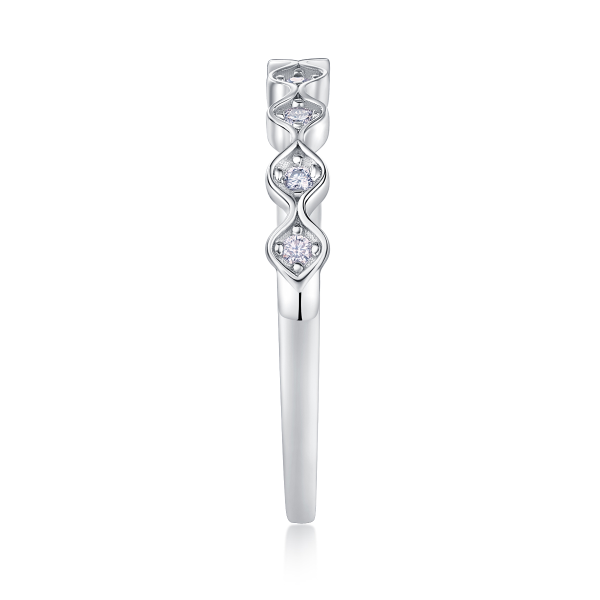 S925 Silver 1.4g Platinum Plated Moissanite Ring, 3.0mm Wavy 8pcs D VVS1 Curved Band, GRA Certified US 5-9 photo 7