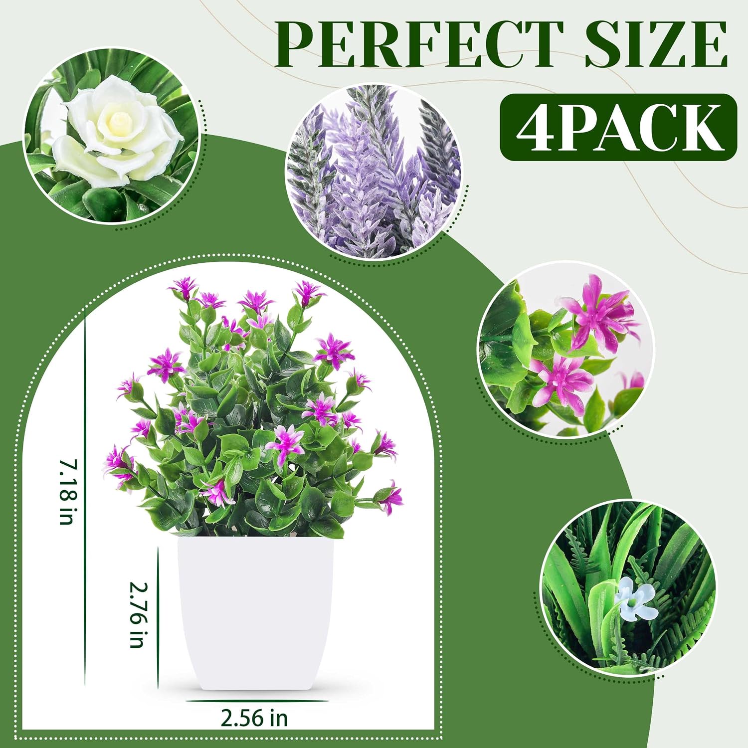 Artificial Plants With Small Flowers 4 Units, Faux Indoor Plants For Office, Bedroom, Desk, Shelf And Home Decor photo 4