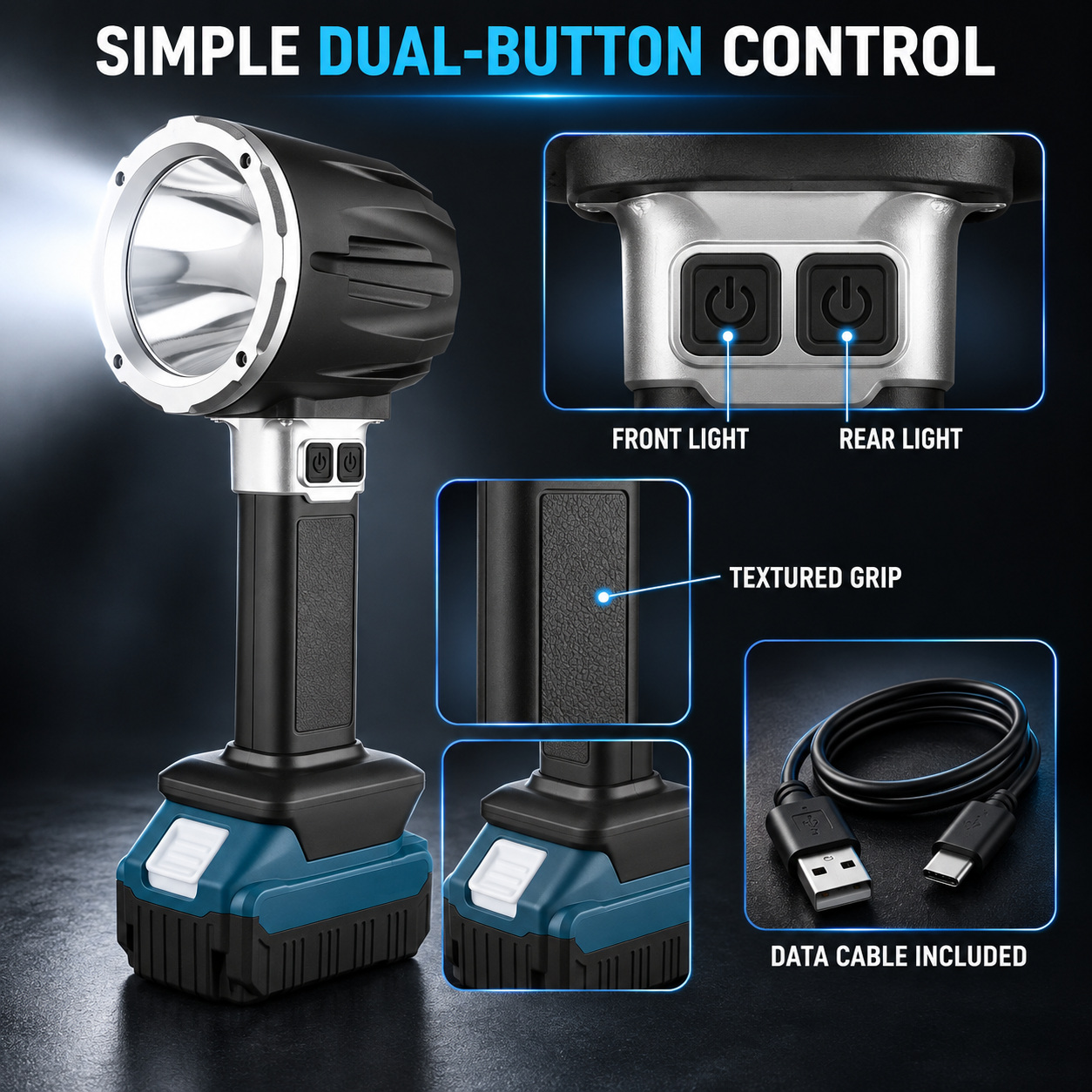 Rechargeable Type C COB LED Work Light 15000mAh W5218A 1400LM 3 Hour Runtime Flashlight 6500mAh photo 8