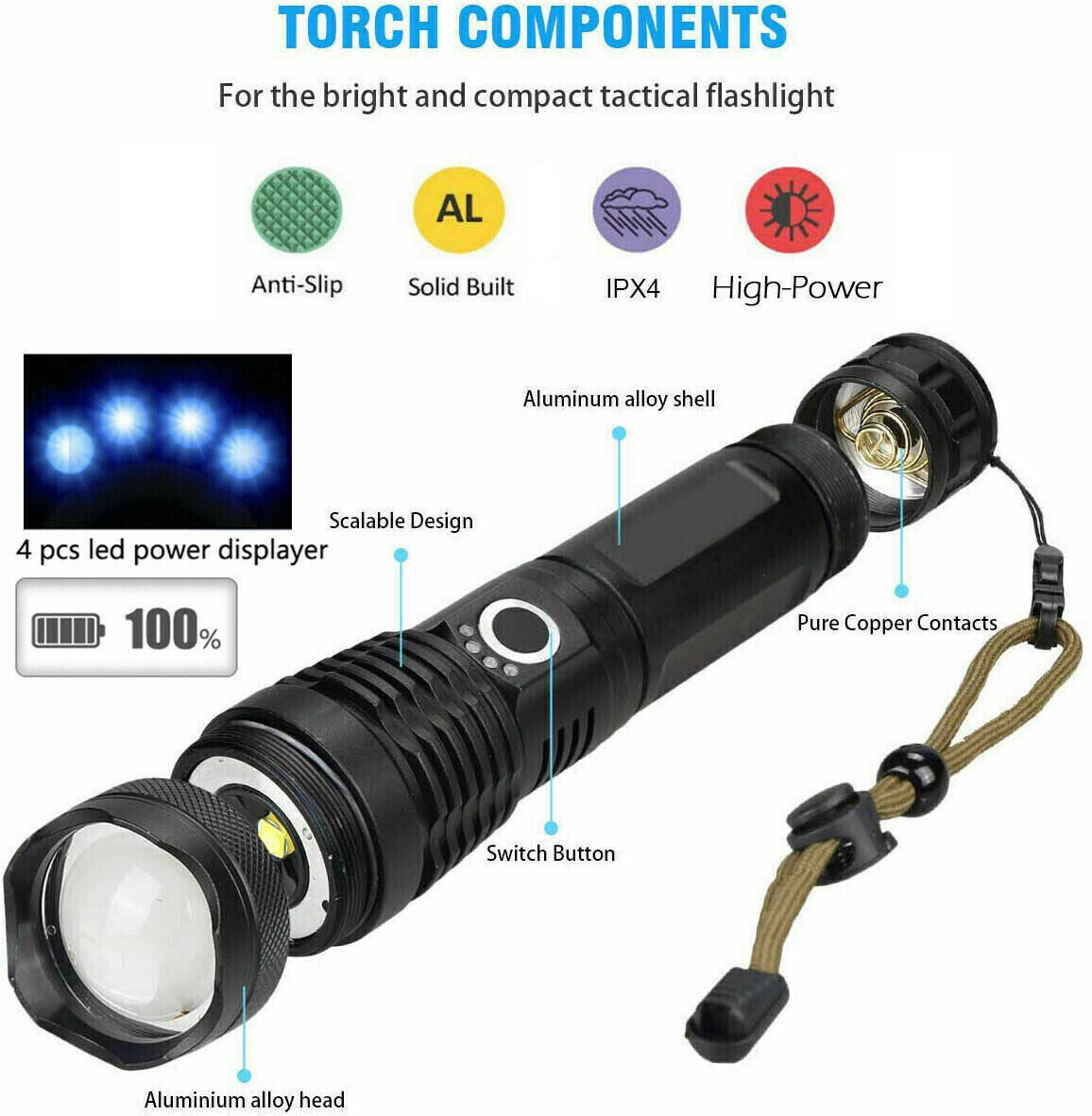 990000lm Rechargeable XHP70 Most Powerful LED Flashlight USB Zoomable Torch Lamp photo 2